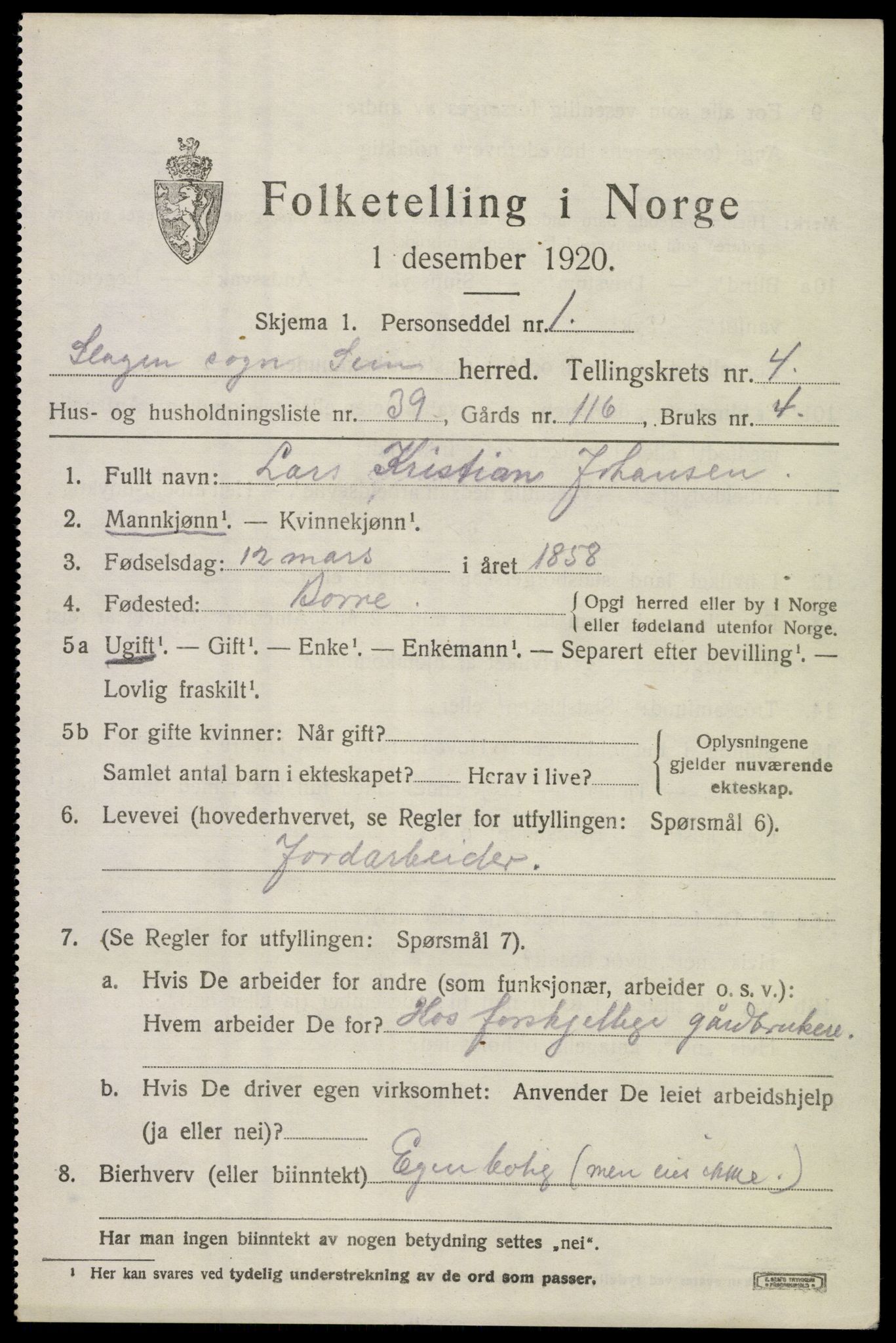 SAKO, 1920 census for Sem, 1920, p. 7497
