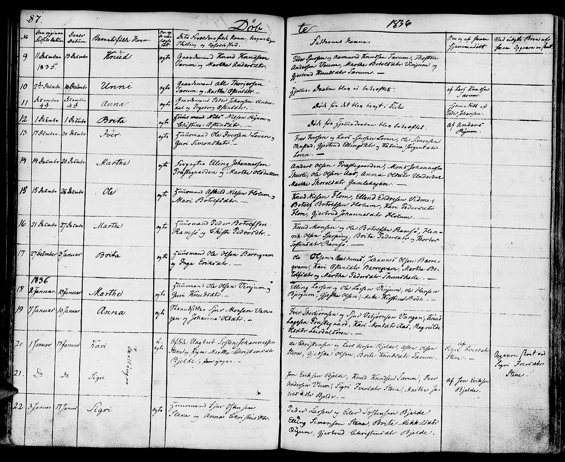Aurland sokneprestembete, SAB/A-99937/H/Ha/Haa/L0006: Parish register (official) no. A 6, 1821-1859, p. 87