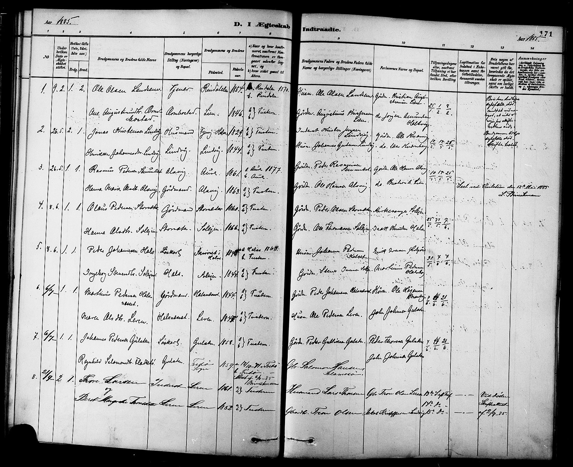 Ministerialprotokoller, klokkerbøker og fødselsregistre - Møre og Romsdal, SAT/A-1454/577/L0896: Parish register (official) no. 577A03, 1880-1898, p. 171