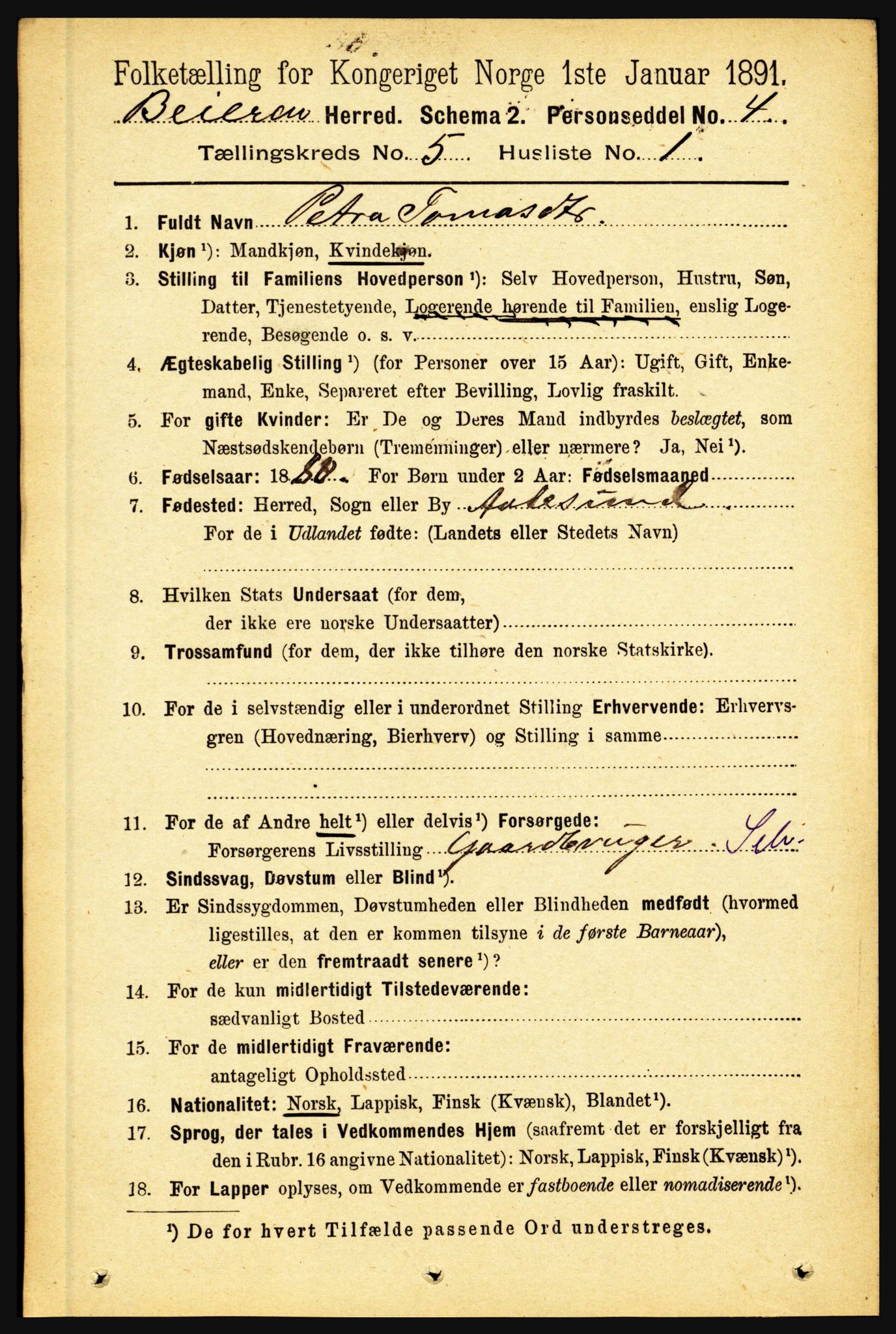 RA, 1891 census for 1839 Beiarn, 1891, p. 1734