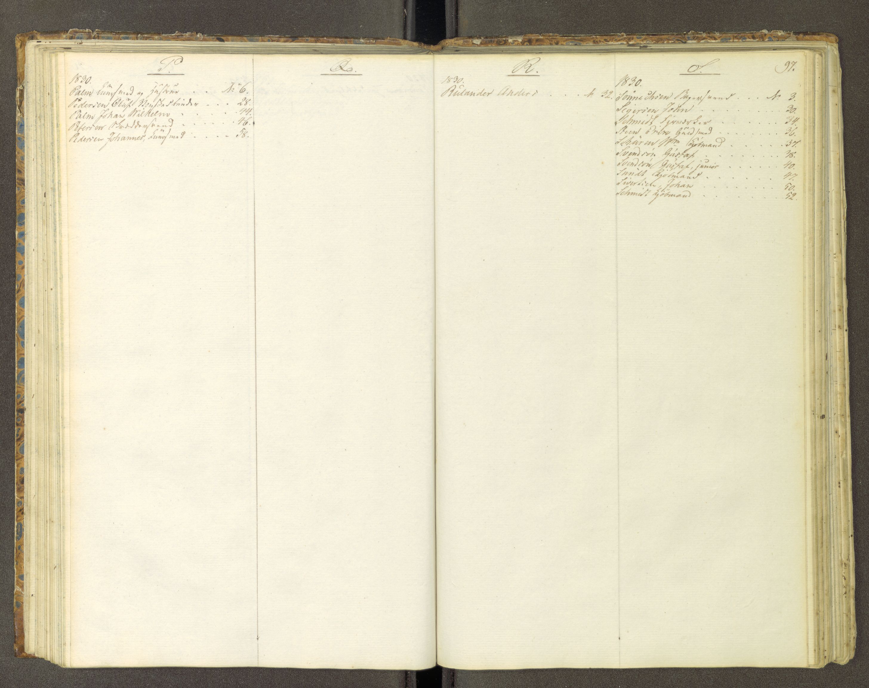 Trondheim politikammer, AV/SAT-A-1887/1/30/L0005: Passprotokoll. Første del:utstedtete pass. Andre del :innleverte/fornyede, 1830-1832, p. 96b-97a