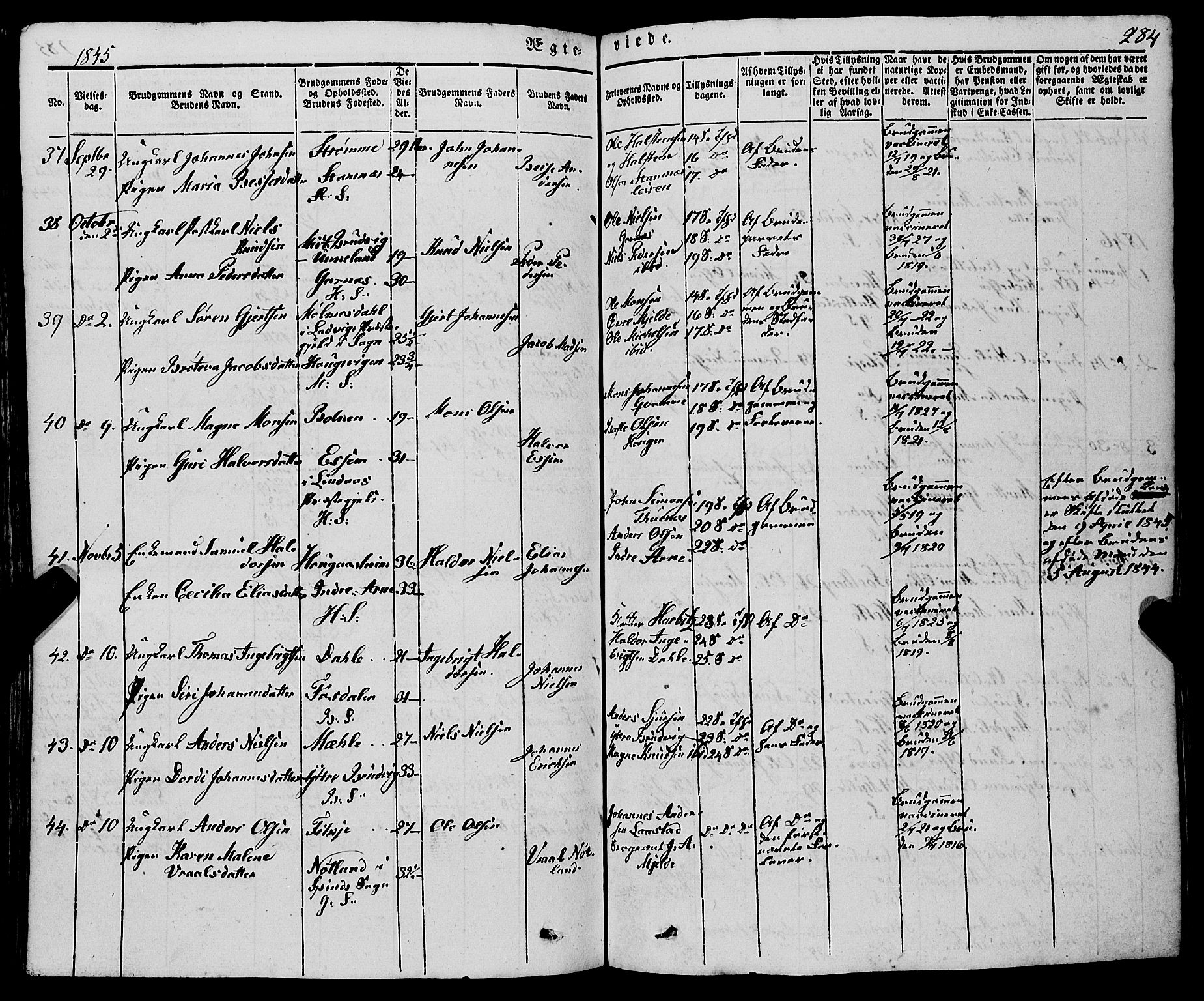 Haus sokneprestembete, AV/SAB-A-75601/H/Haa: Parish register (official) no. A 15, 1838-1847, p. 284