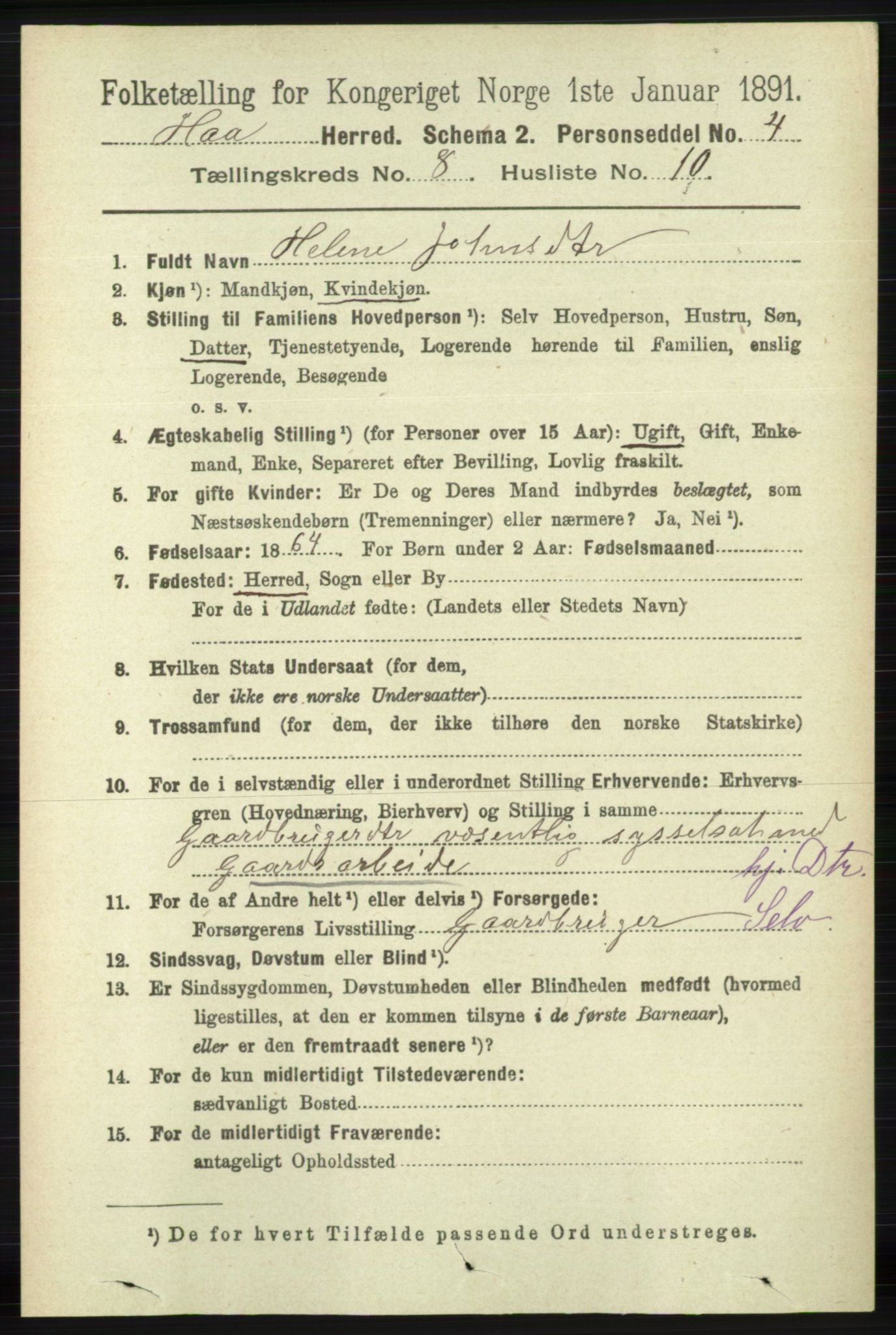 RA, 1891 census for 1119 Hå, 1891, p. 2111