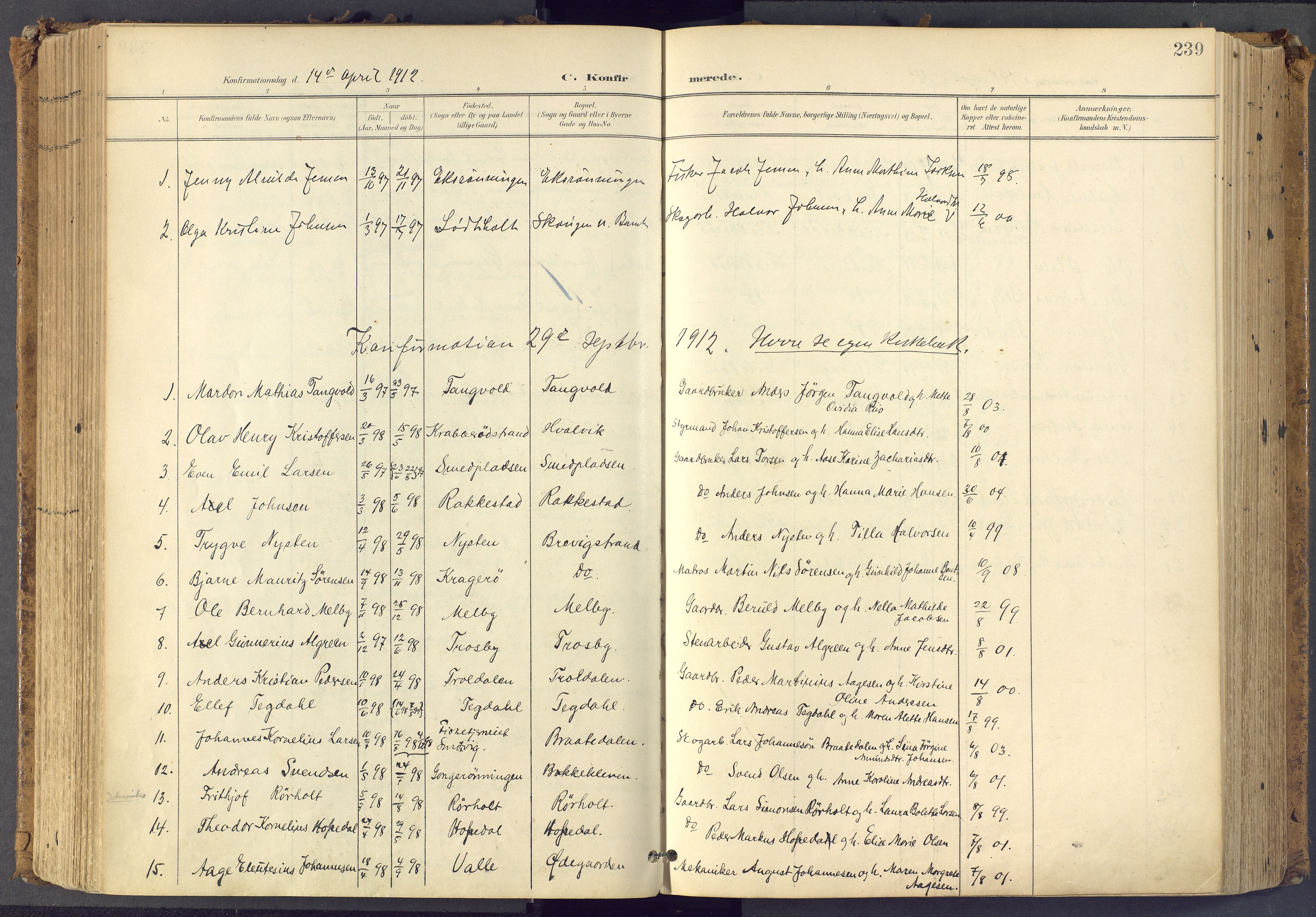 Bamble kirkebøker, SAKO/A-253/F/Fa/L0009: Parish register (official) no. I 9, 1901-1917, p. 239