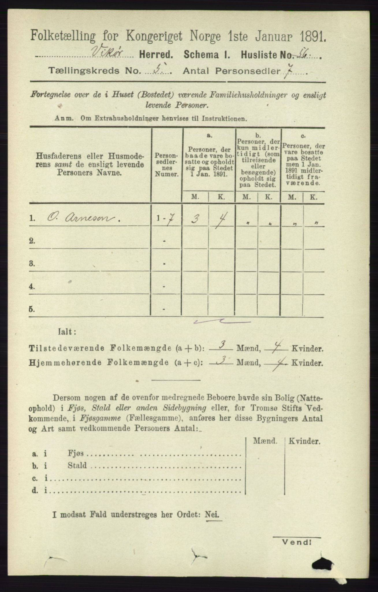 RA, 1891 census for 1238 Vikør, 1891, p. 1413