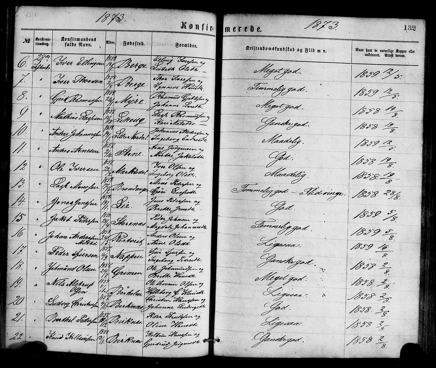 Gulen sokneprestembete, AV/SAB-A-80201/H/Haa/Haaa/L0023: Parish register (official) no. A 23, 1870-1880, p. 132