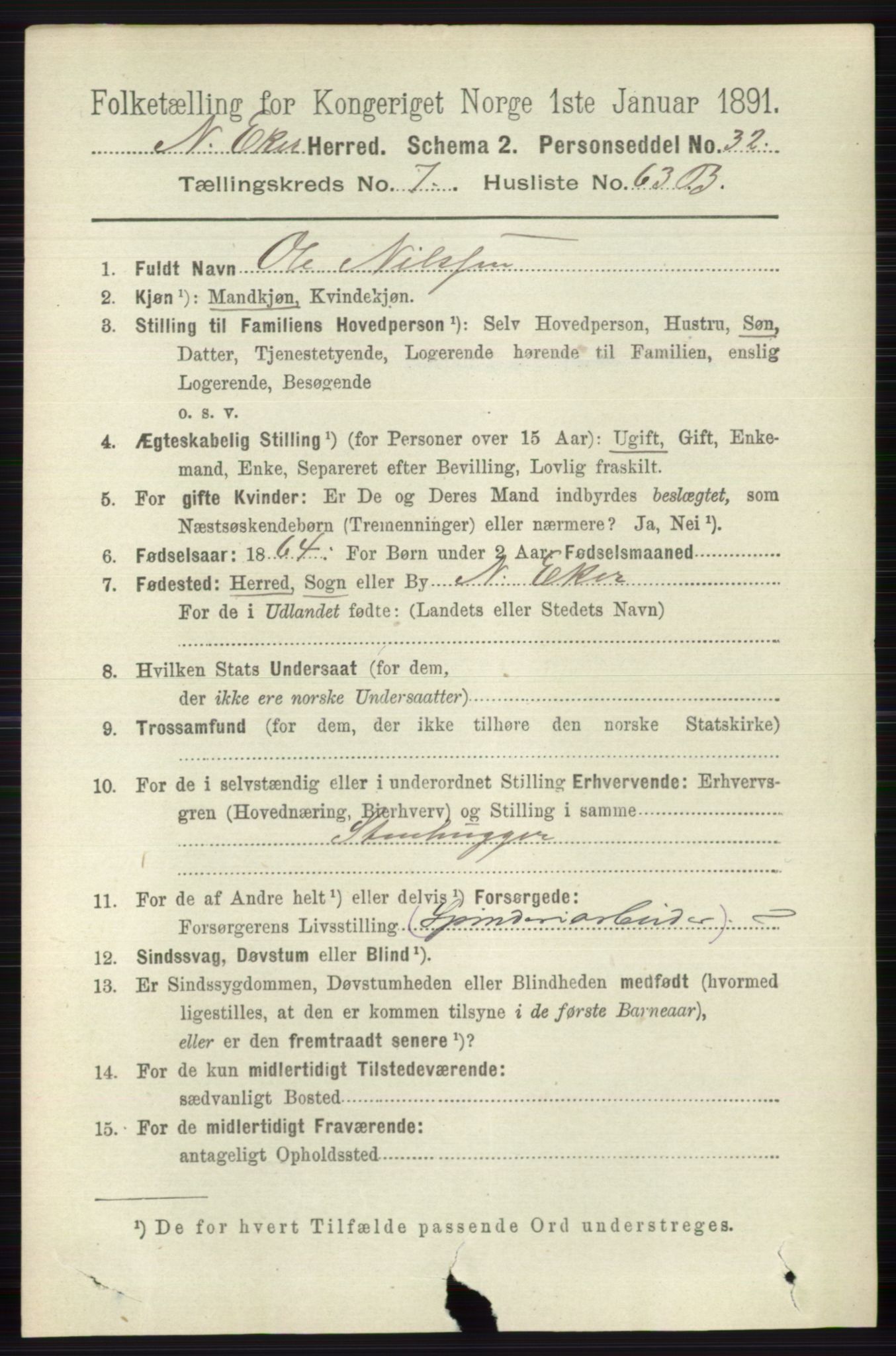 RA, 1891 census for 0625 Nedre Eiker, 1891, p. 3893