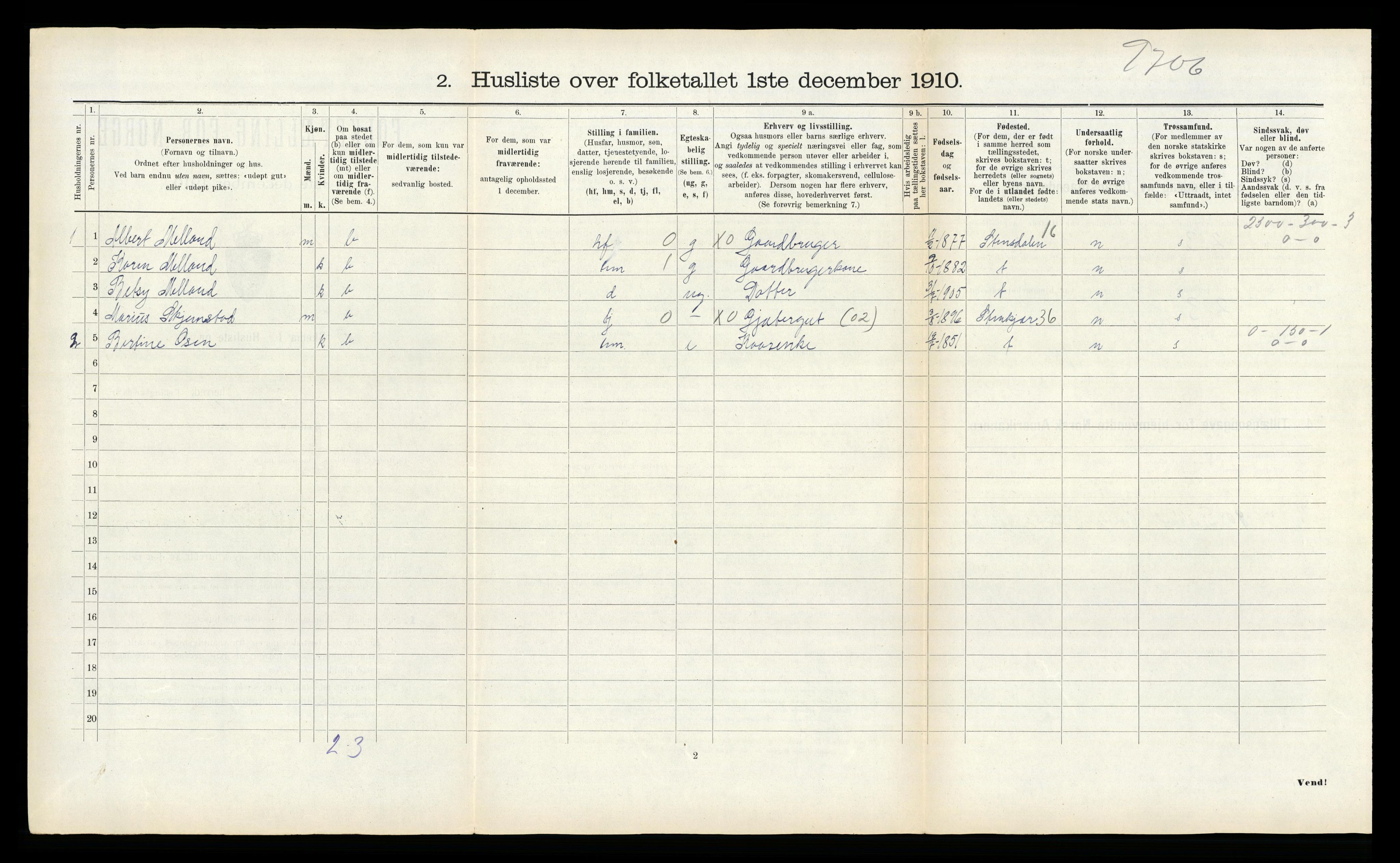 RA, 1910 census for Beitstad, 1910, p. 490
