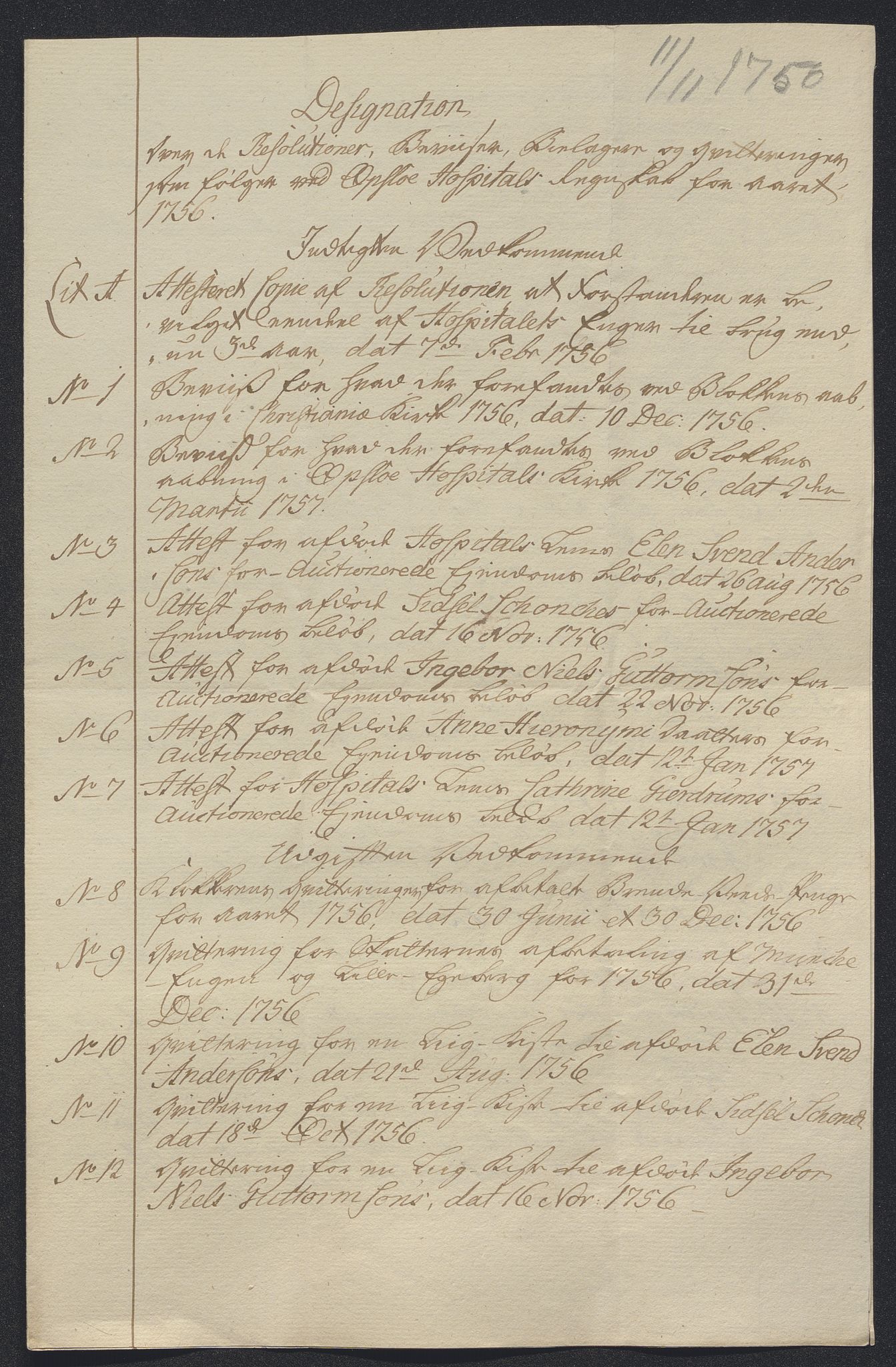Oslo stiftsdireksjon, AV/SAO-A-11085/K/Kb/L0002/0003: Oslo Hospital / Designasjon over regnskapsbilag, 1748-1756, p. 11