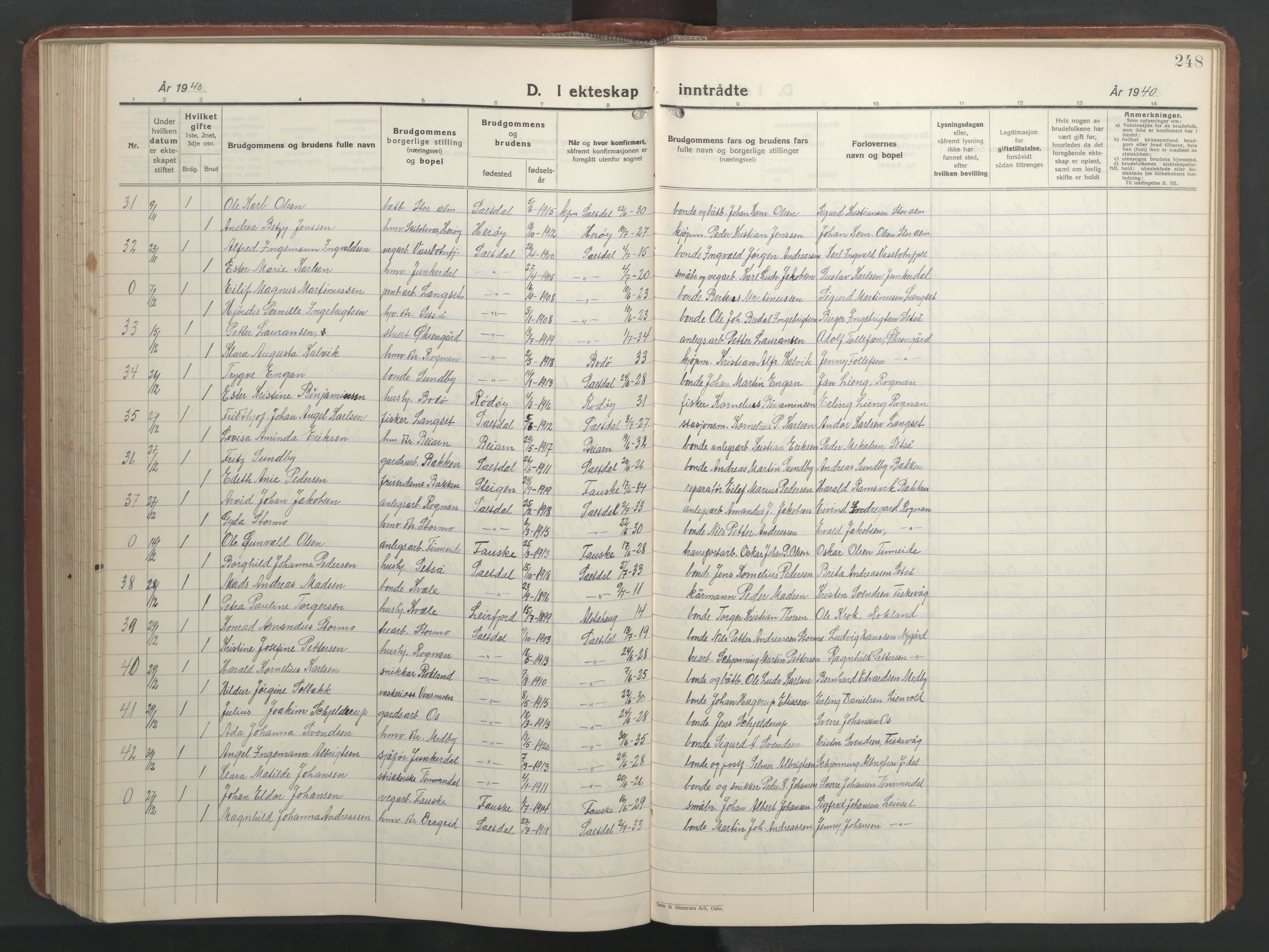 Ministerialprotokoller, klokkerbøker og fødselsregistre - Nordland, SAT/A-1459/847/L0680: Parish register (copy) no. 847C08, 1930-1947, p. 248