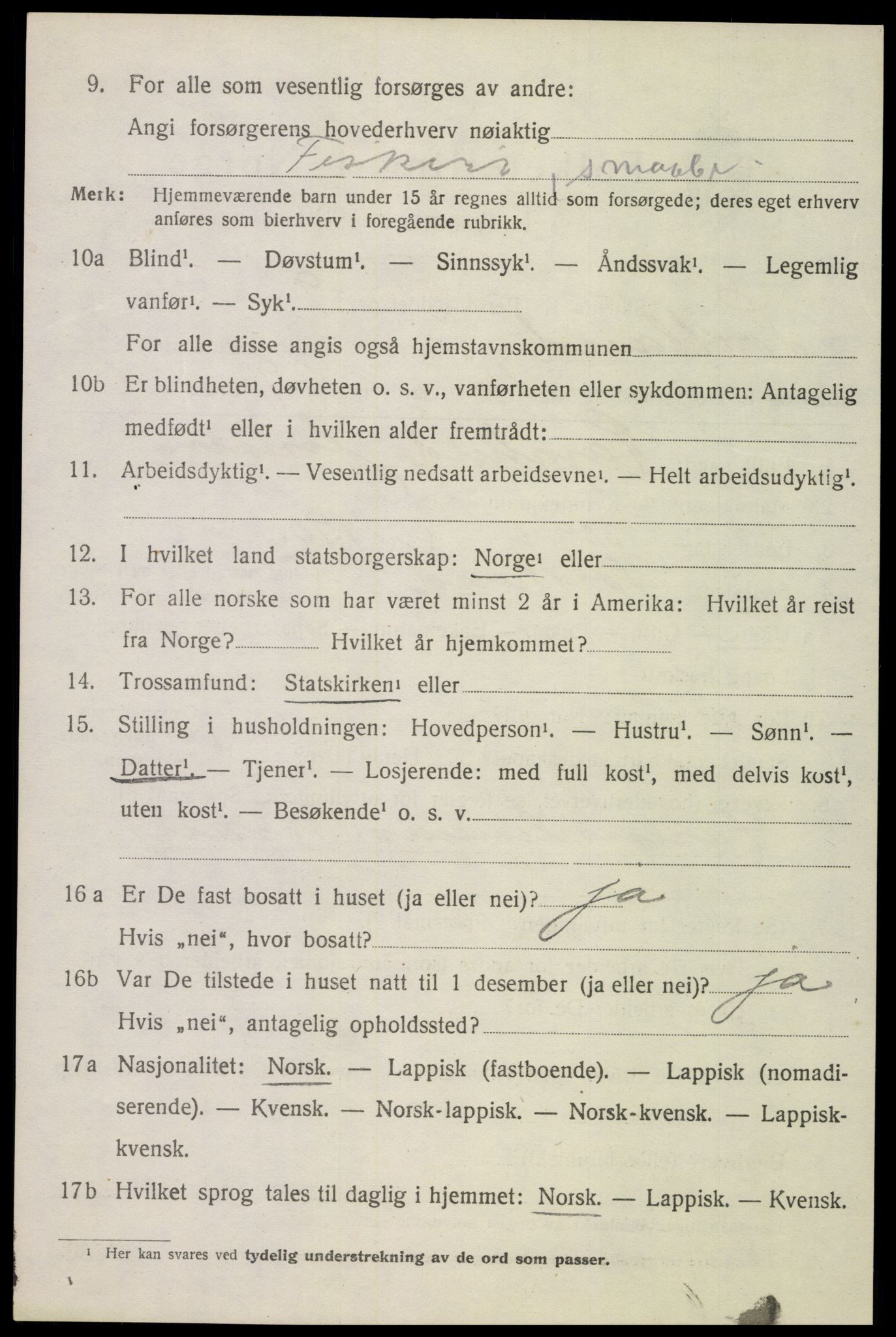 SAT, 1920 census for Sortland, 1920, p. 7005