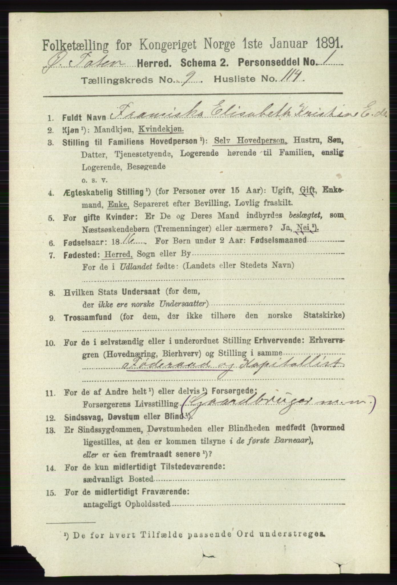 RA, 1891 census for 0528 Østre Toten, 1891, p. 6284