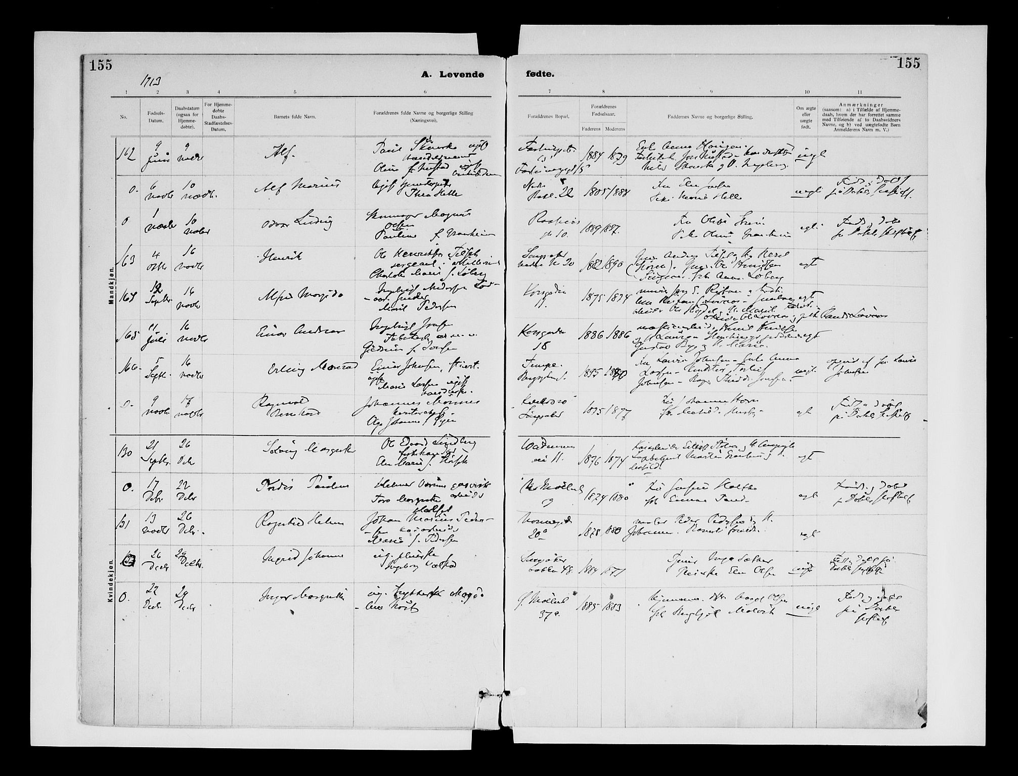 Ministerialprotokoller, klokkerbøker og fødselsregistre - Sør-Trøndelag, AV/SAT-A-1456/604/L0203: Parish register (official) no. 604A23, 1908-1916, p. 155