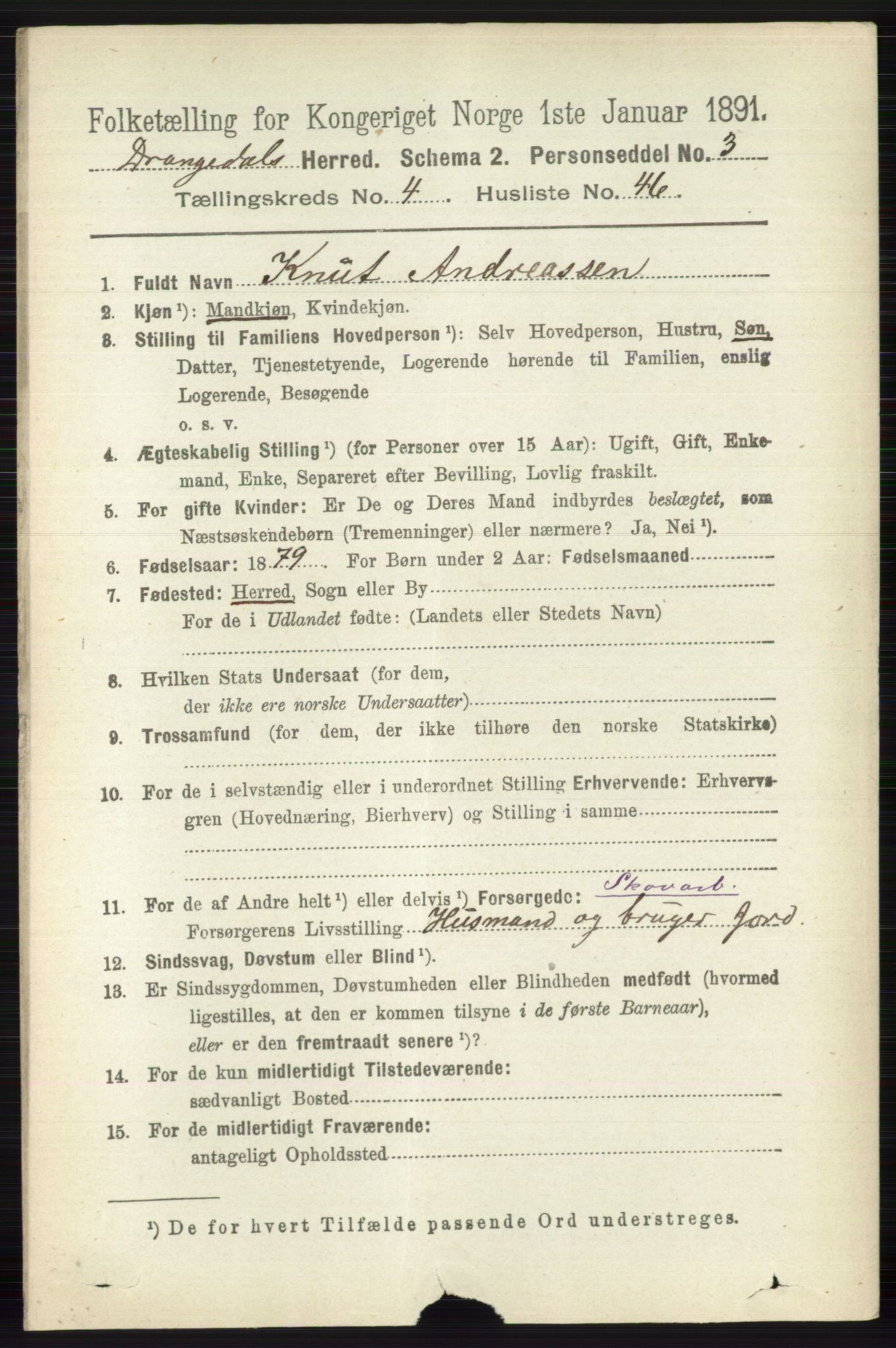 RA, 1891 census for 0817 Drangedal, 1891, p. 1620