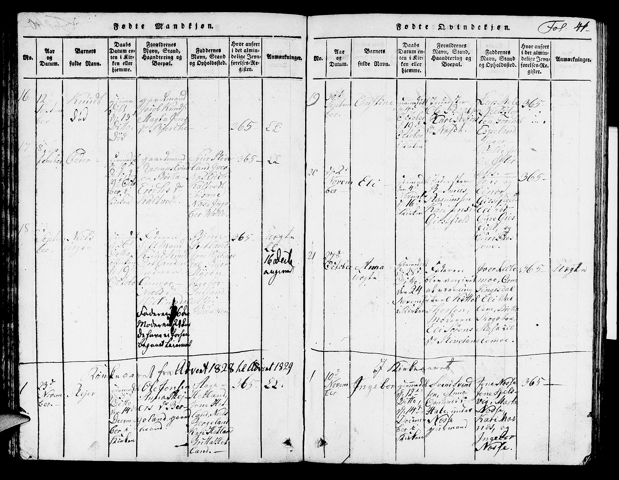 Hjelmeland sokneprestkontor, SAST/A-101843/01/V/L0002: Parish register (copy) no. B 2, 1816-1841, p. 41