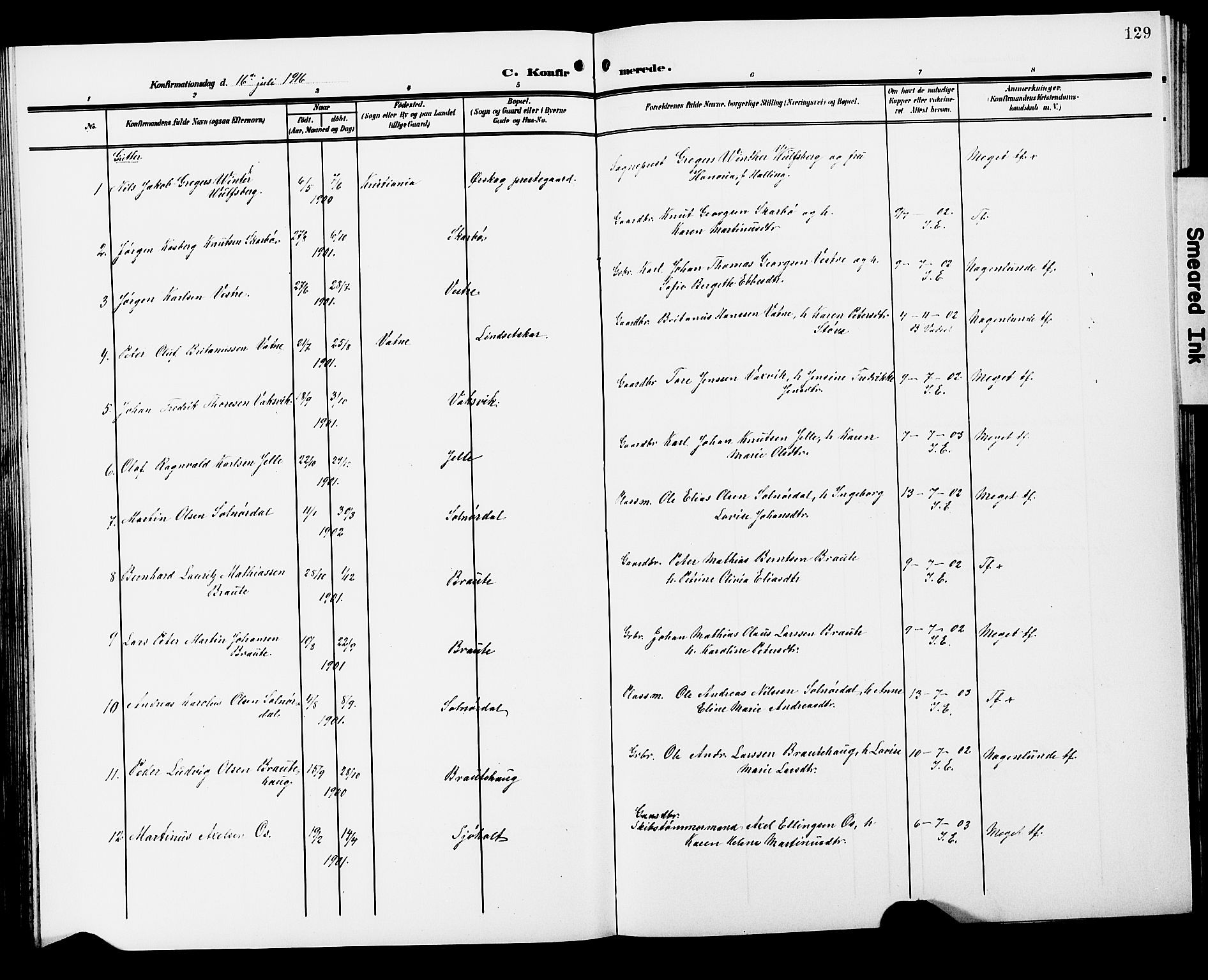 Ministerialprotokoller, klokkerbøker og fødselsregistre - Møre og Romsdal, SAT/A-1454/522/L0328: Parish register (copy) no. 522C07, 1909-1925, p. 129