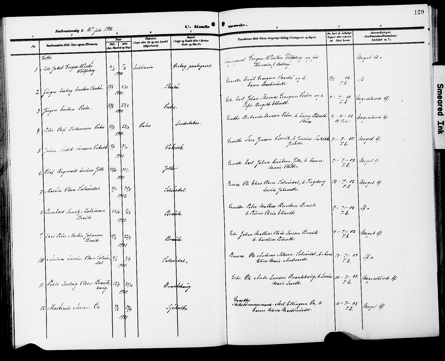 Ministerialprotokoller, klokkerbøker og fødselsregistre - Møre og Romsdal, AV/SAT-A-1454/522/L0328: Parish register (copy) no. 522C07, 1909-1925, p. 129