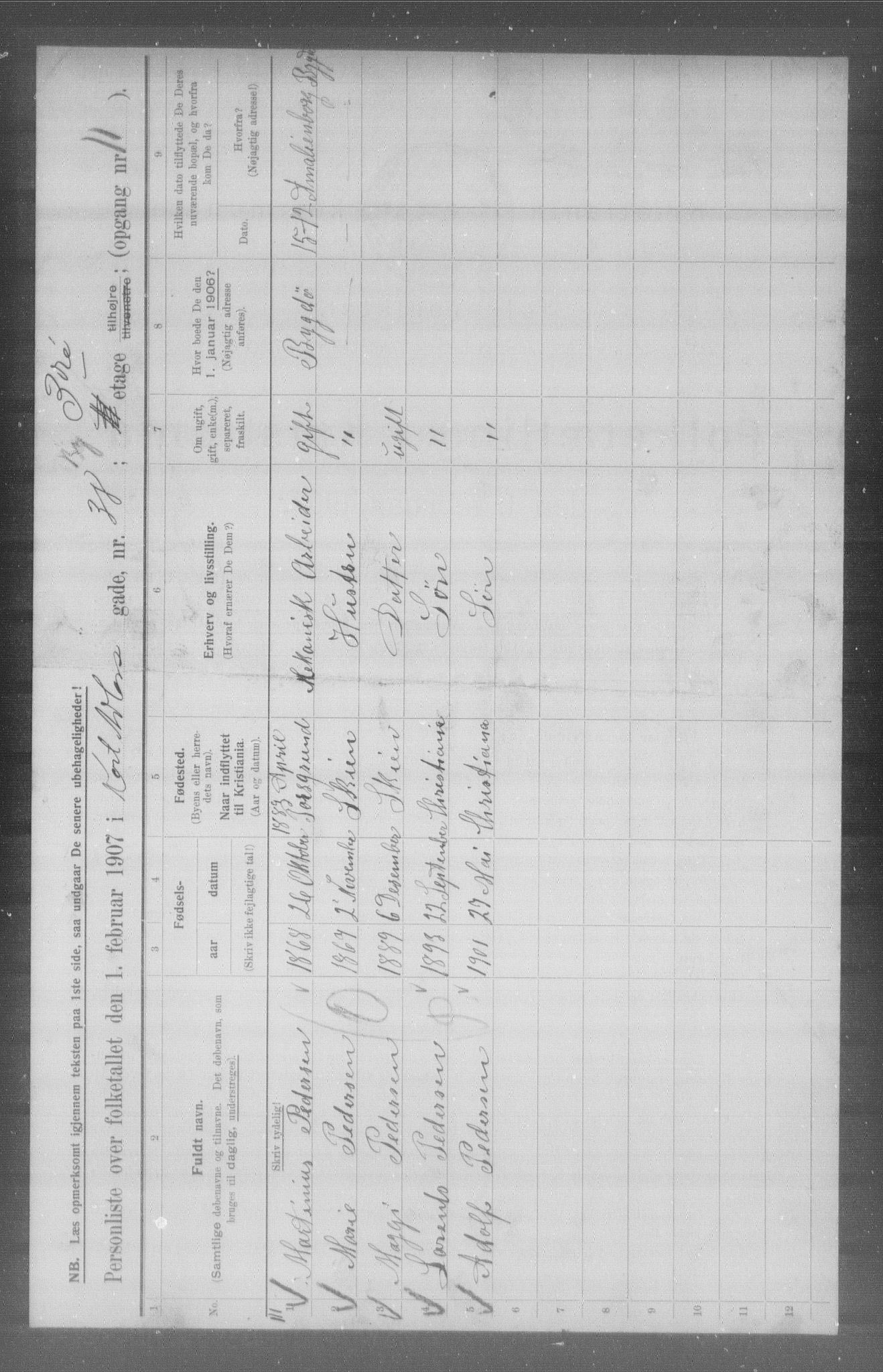 OBA, Municipal Census 1907 for Kristiania, 1907, p. 7123