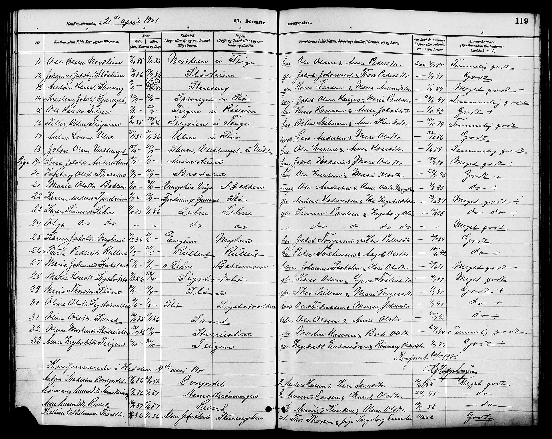 Nord-Fron prestekontor, SAH/PREST-080/H/Ha/Hab/L0006: Parish register (copy) no. 6, 1887-1914, p. 119
