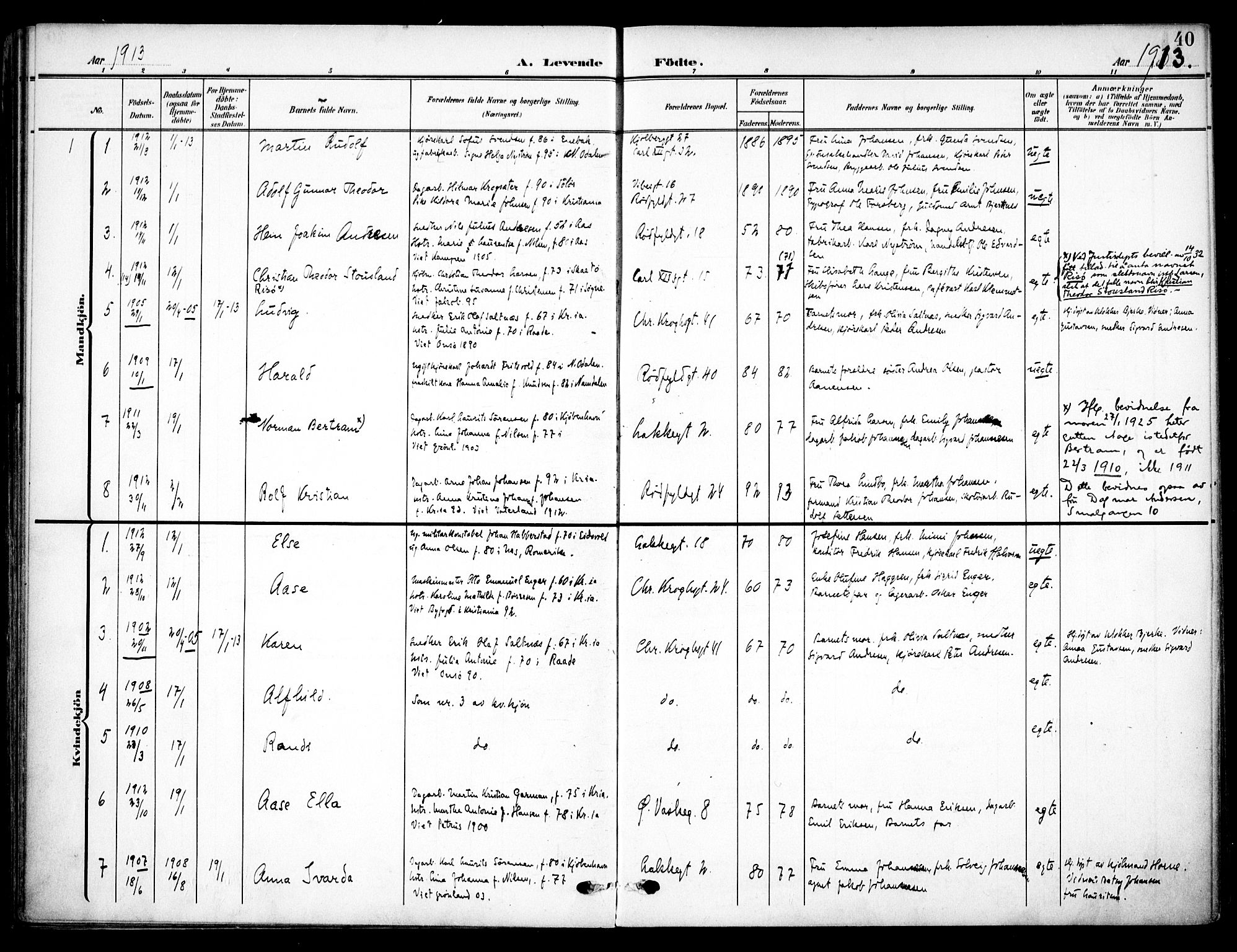 Vaterland prestekontor Kirkebøker, AV/SAO-A-10880/F/Fa/L0001: Parish register (official) no. 1, 1907-1930, p. 40