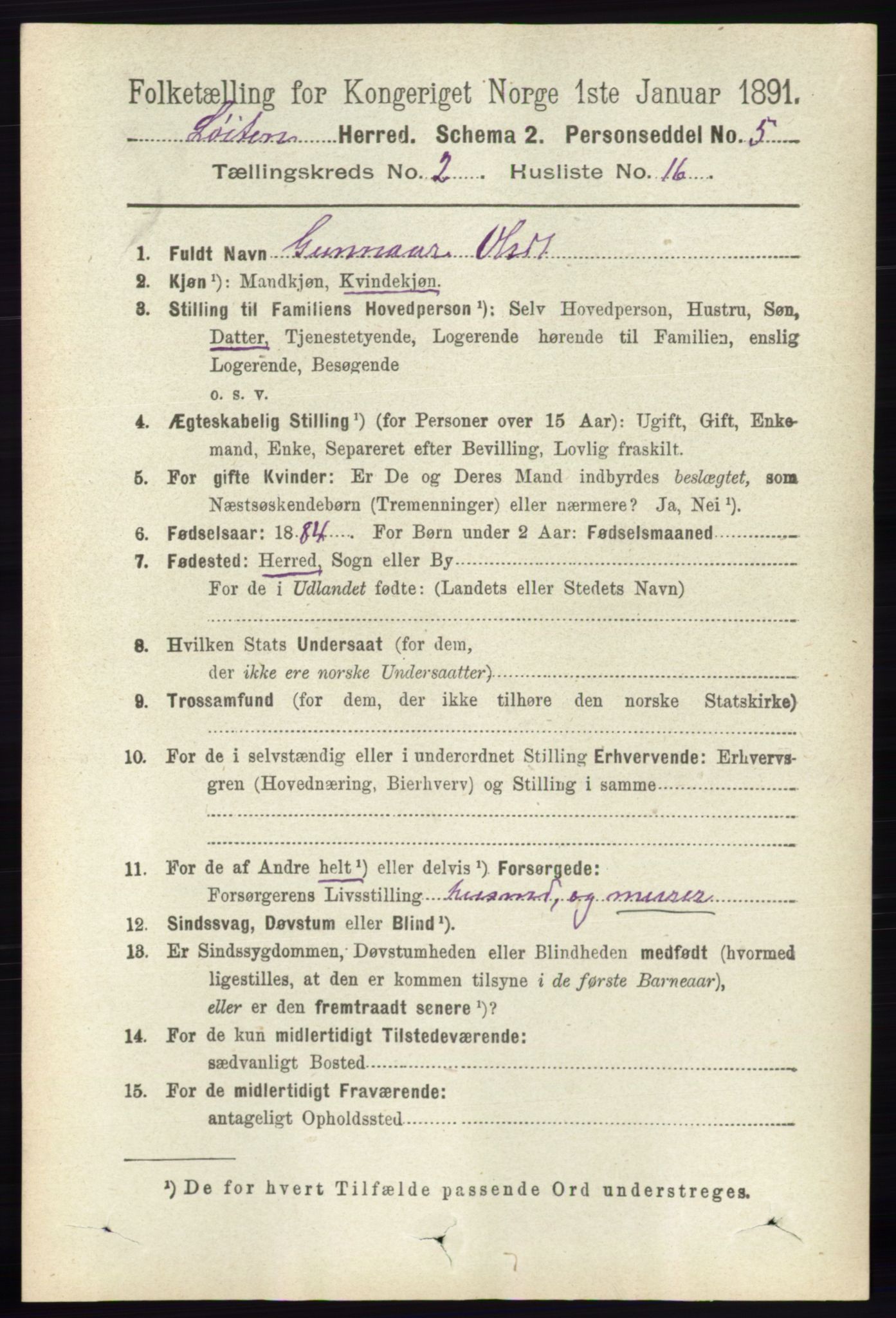RA, 1891 census for 0415 Løten, 1891, p. 1578
