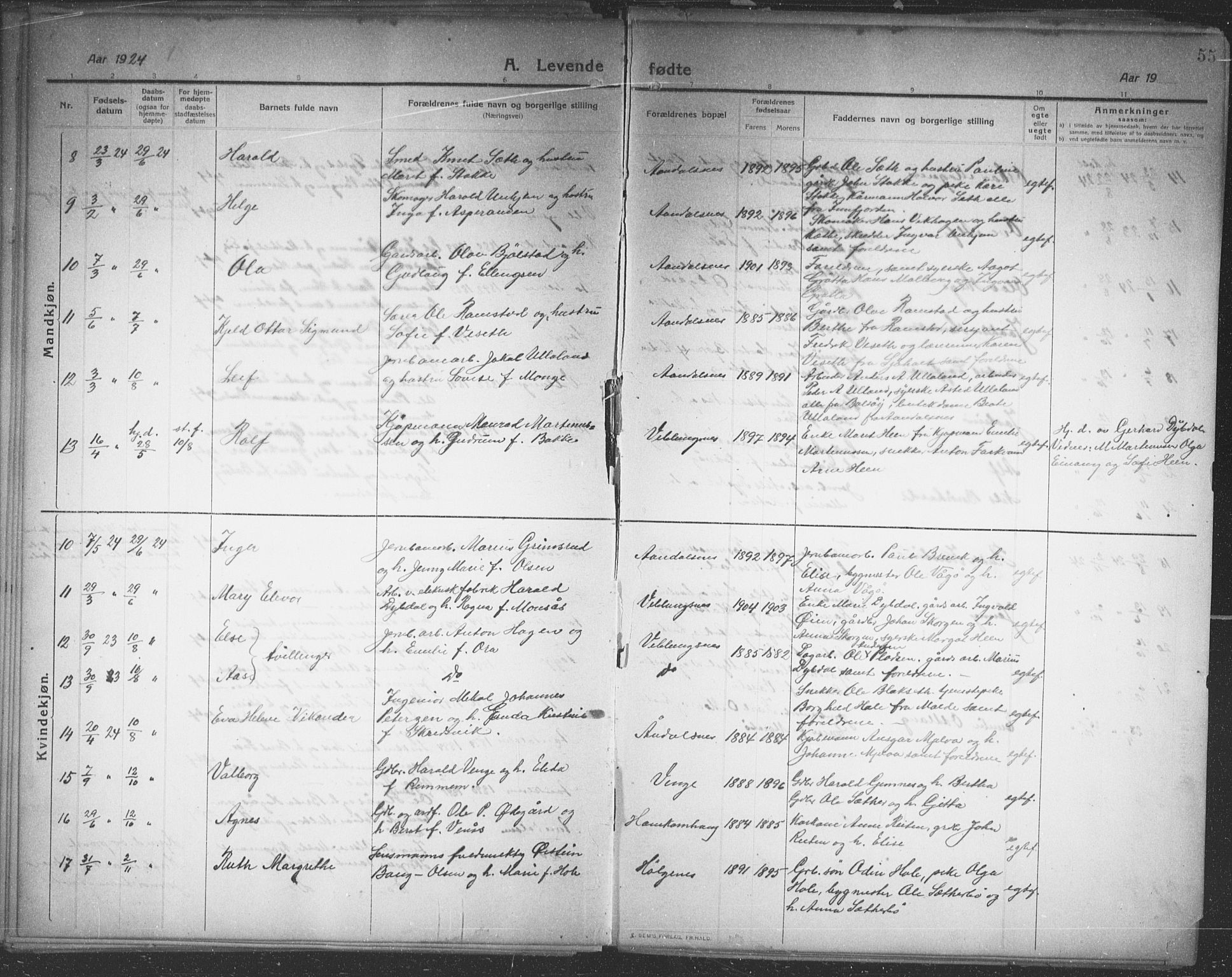 Ministerialprotokoller, klokkerbøker og fødselsregistre - Møre og Romsdal, AV/SAT-A-1454/544/L0581: Parish register (copy) no. 544C03, 1910-1937, p. 55
