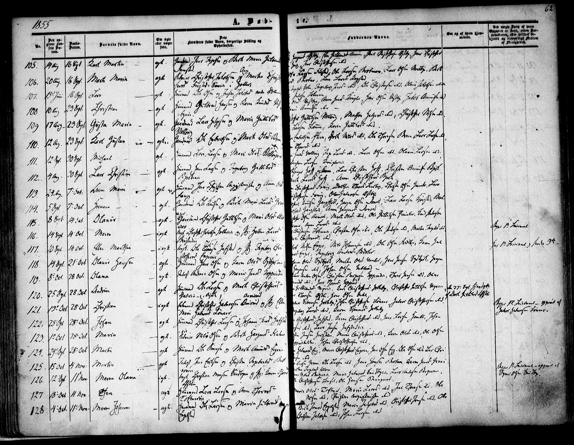 Nannestad prestekontor Kirkebøker, SAO/A-10414a/F/Fa/L0011: Parish register (official) no. I 11, 1850-1859, p. 62