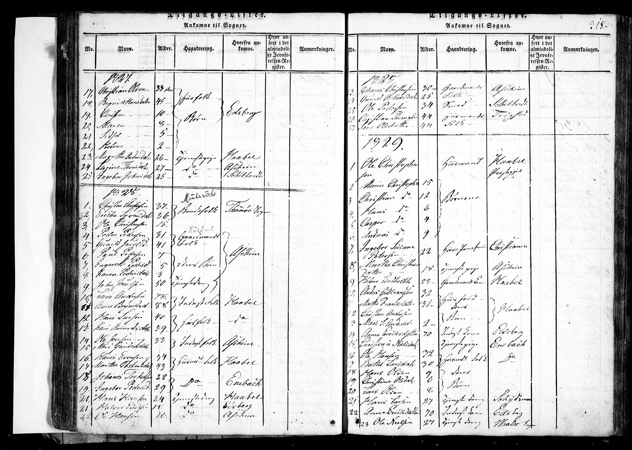 Spydeberg prestekontor Kirkebøker, SAO/A-10924/G/Ga/L0001: Parish register (copy) no. I 1, 1814-1868, p. 318