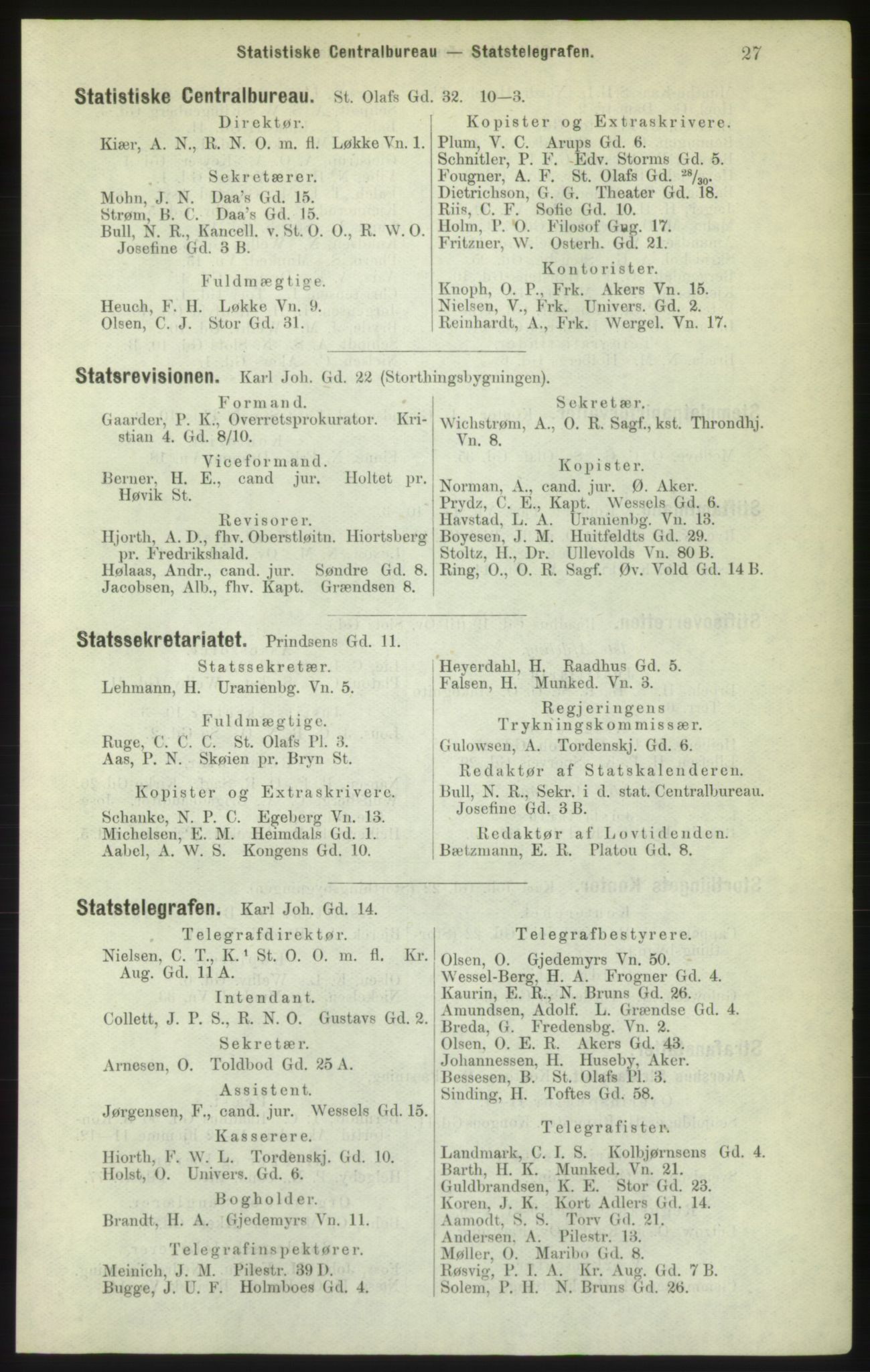 Kristiania/Oslo adressebok, PUBL/-, 1882, p. 27