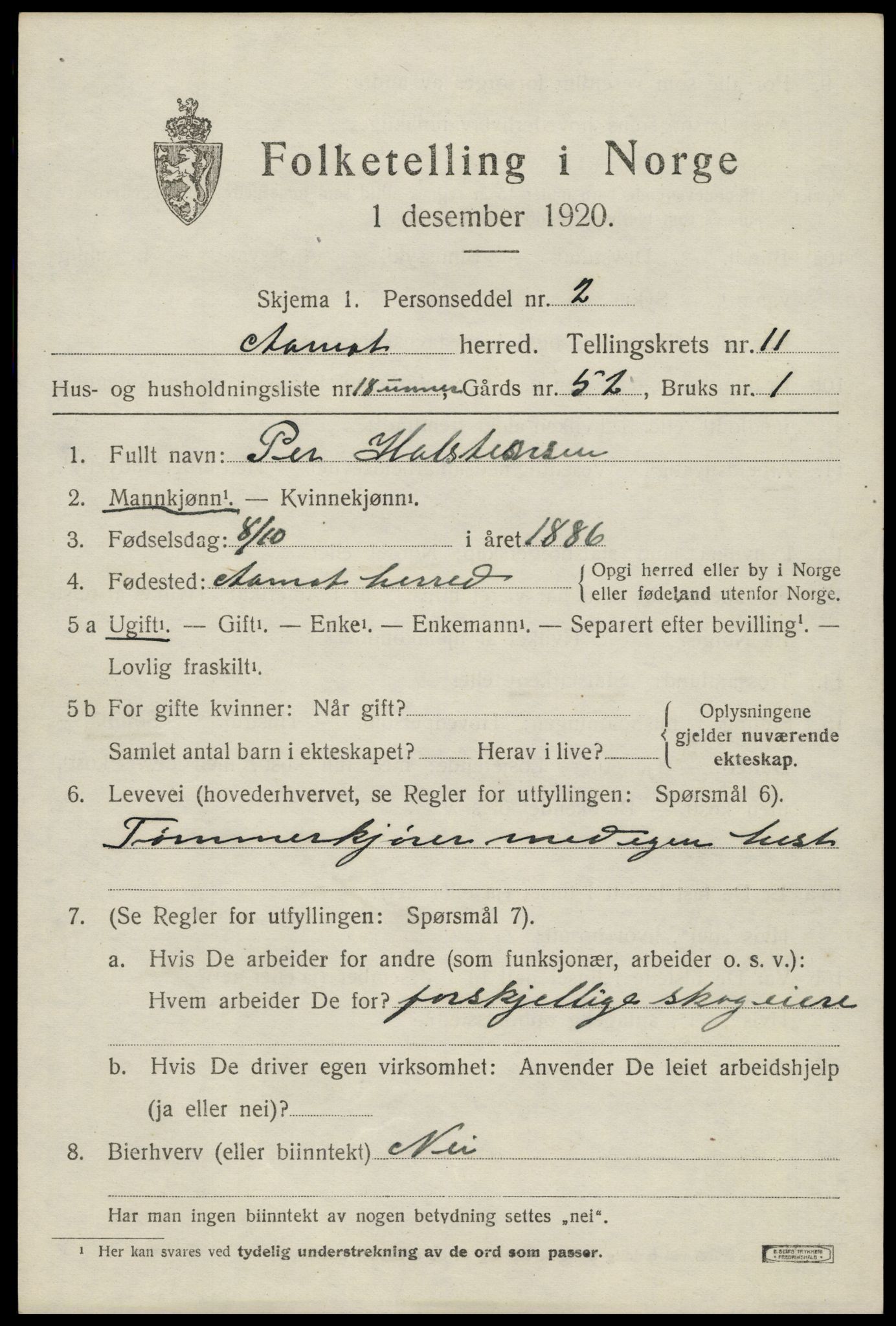 SAH, 1920 census for Åmot, 1920, p. 9591