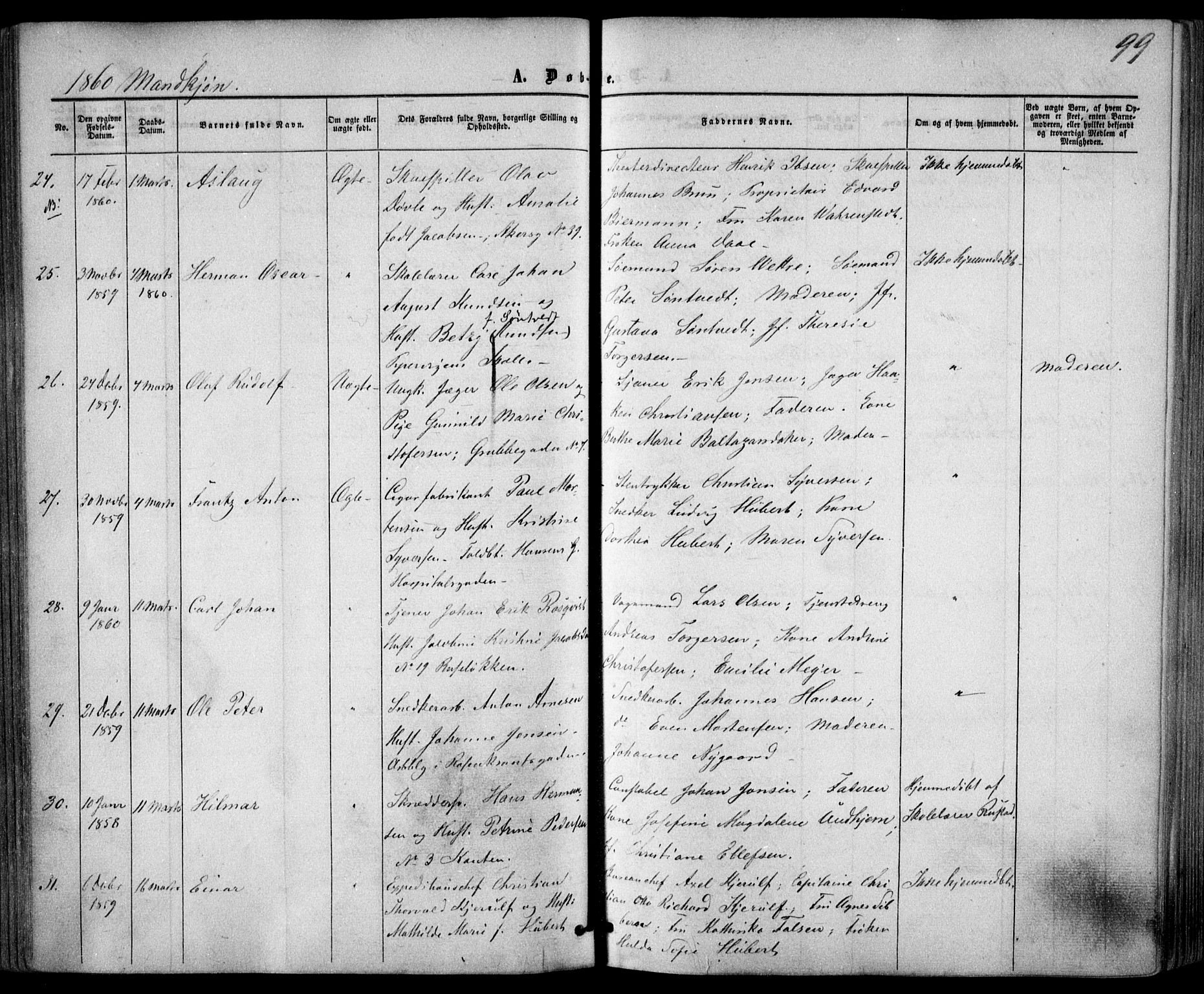 Trefoldighet prestekontor Kirkebøker, AV/SAO-A-10882/F/Fa/L0001: Parish register (official) no. I 1, 1858-1863, p. 99