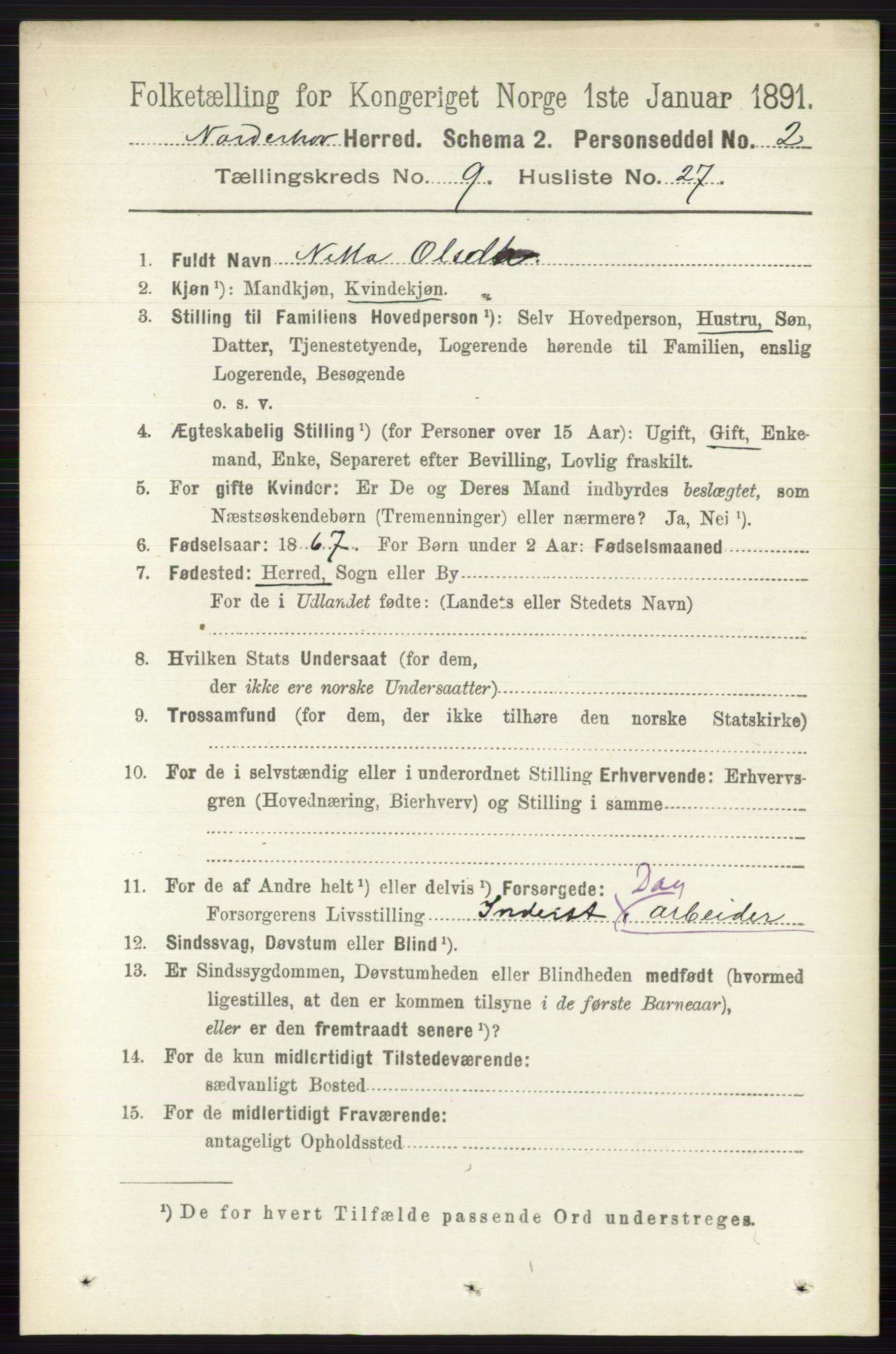 RA, 1891 census for 0613 Norderhov, 1891, p. 6766