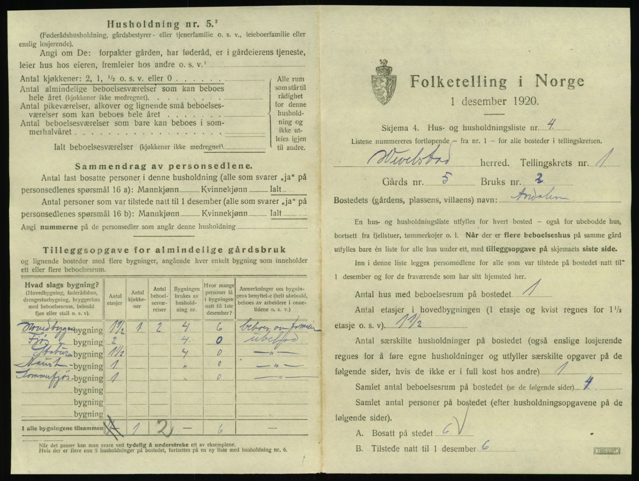 SAT, 1920 census for Vevelstad, 1920, p. 26