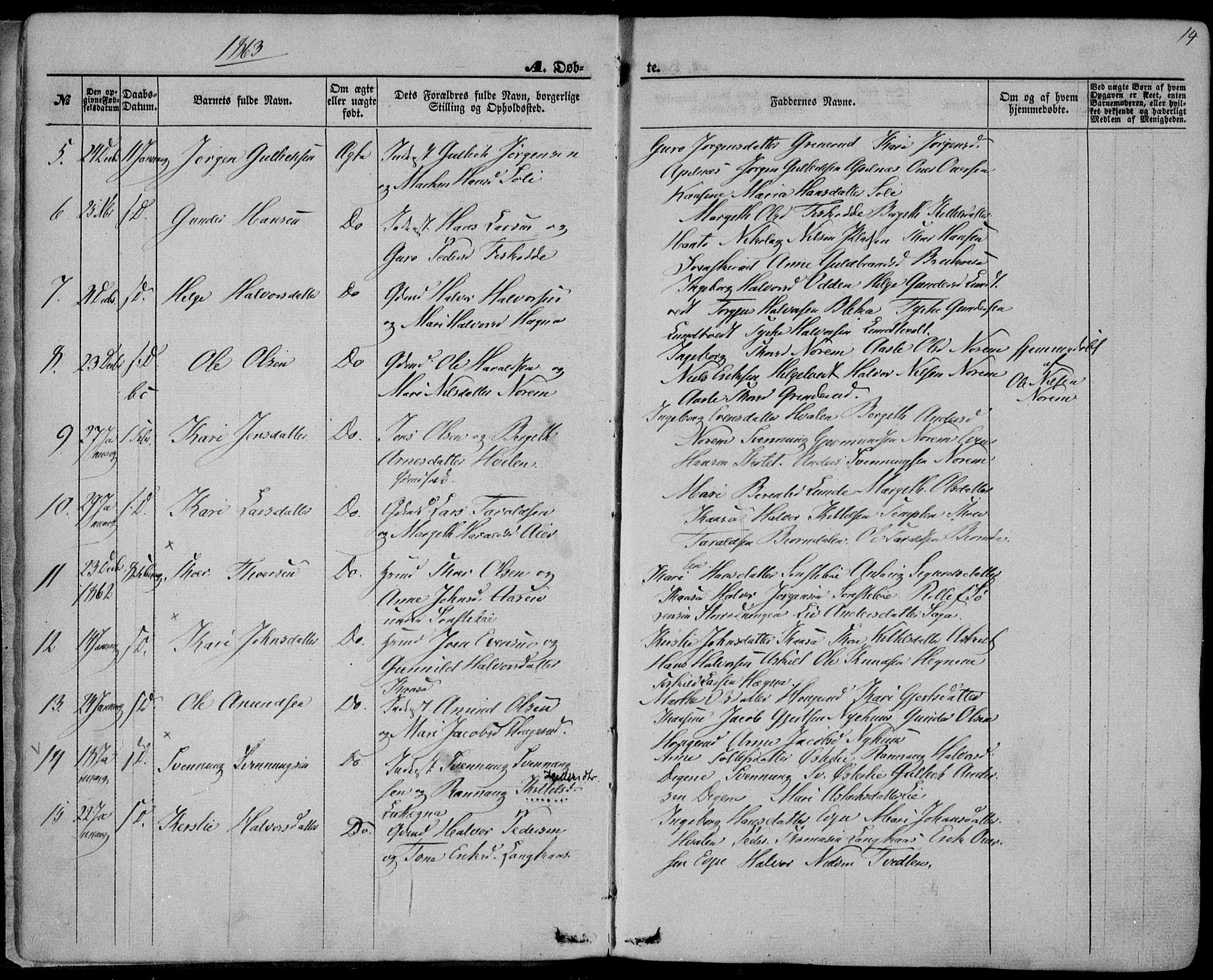 Bø kirkebøker, SAKO/A-257/F/Fa/L0009: Parish register (official) no. 9, 1862-1879, p. 14