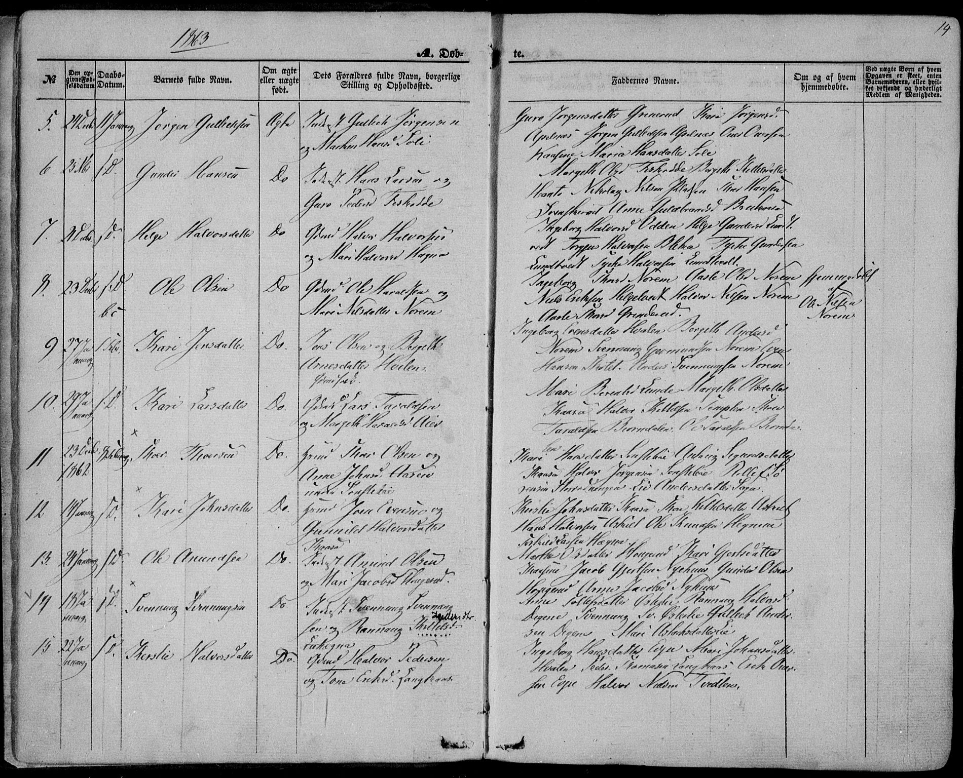 Bø kirkebøker, AV/SAKO-A-257/F/Fa/L0009: Parish register (official) no. 9, 1862-1879, p. 14