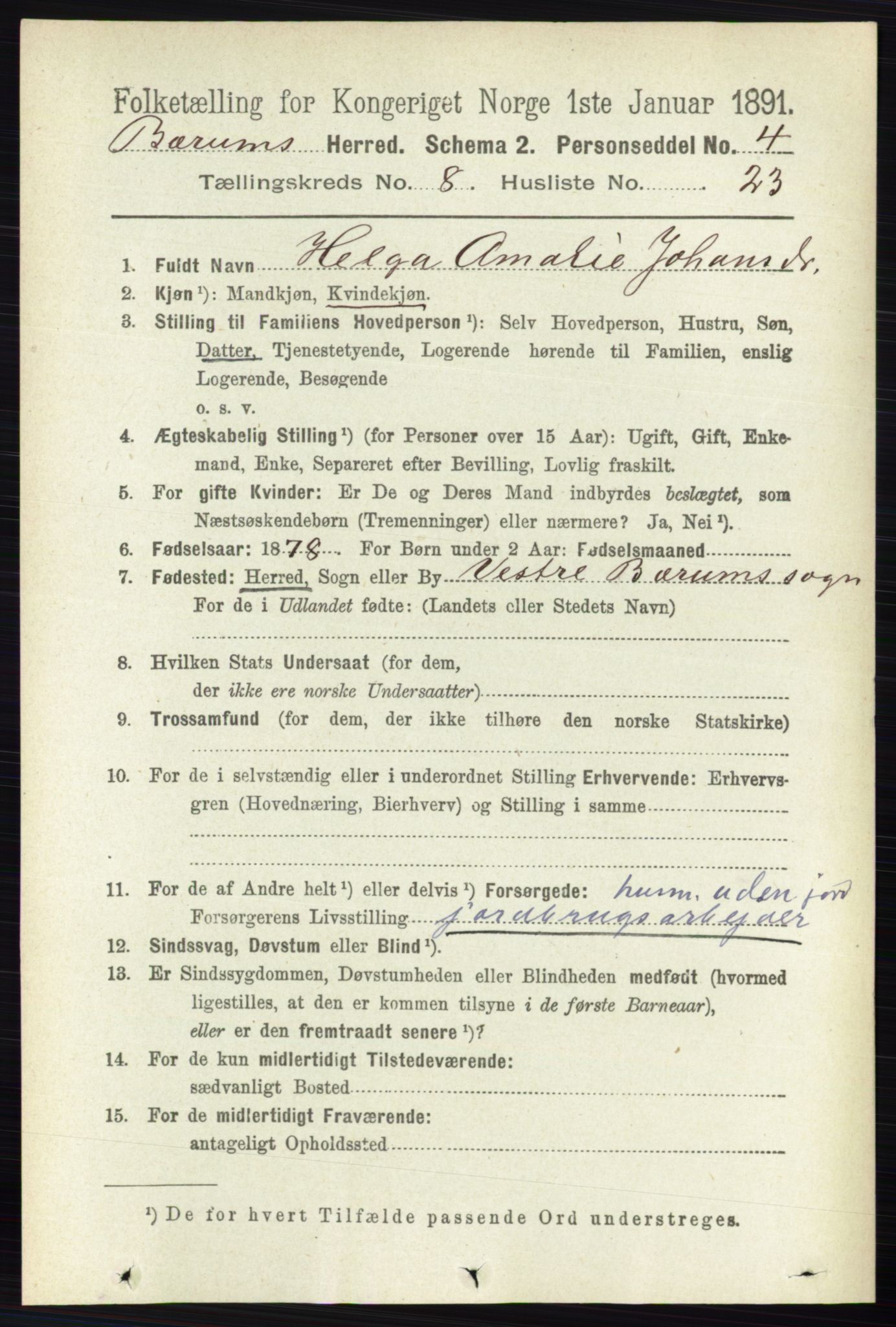 RA, 1891 census for 0219 Bærum, 1891, p. 4667