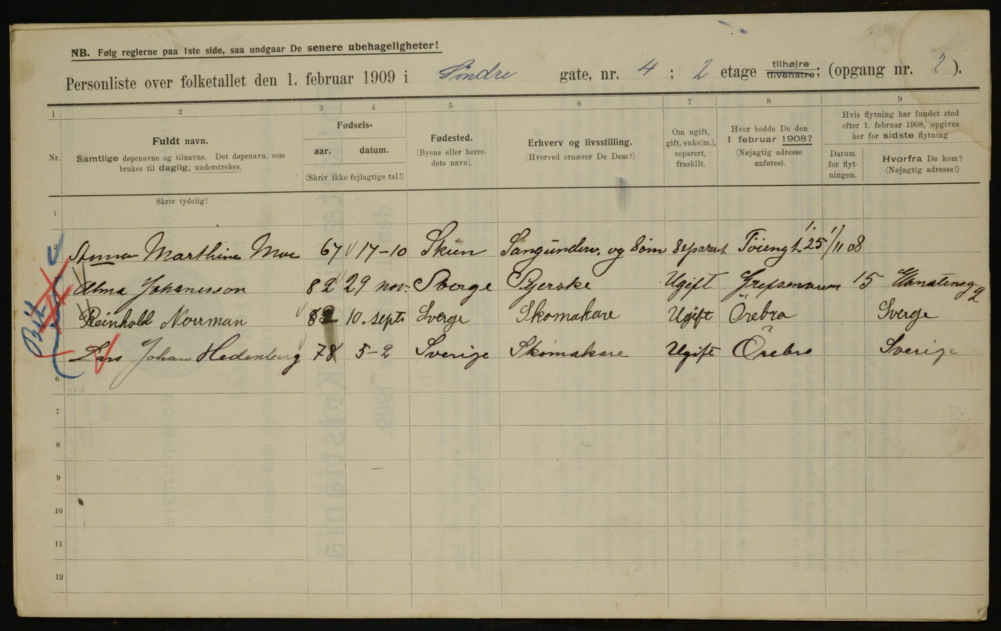 OBA, Municipal Census 1909 for Kristiania, 1909, p. 96343