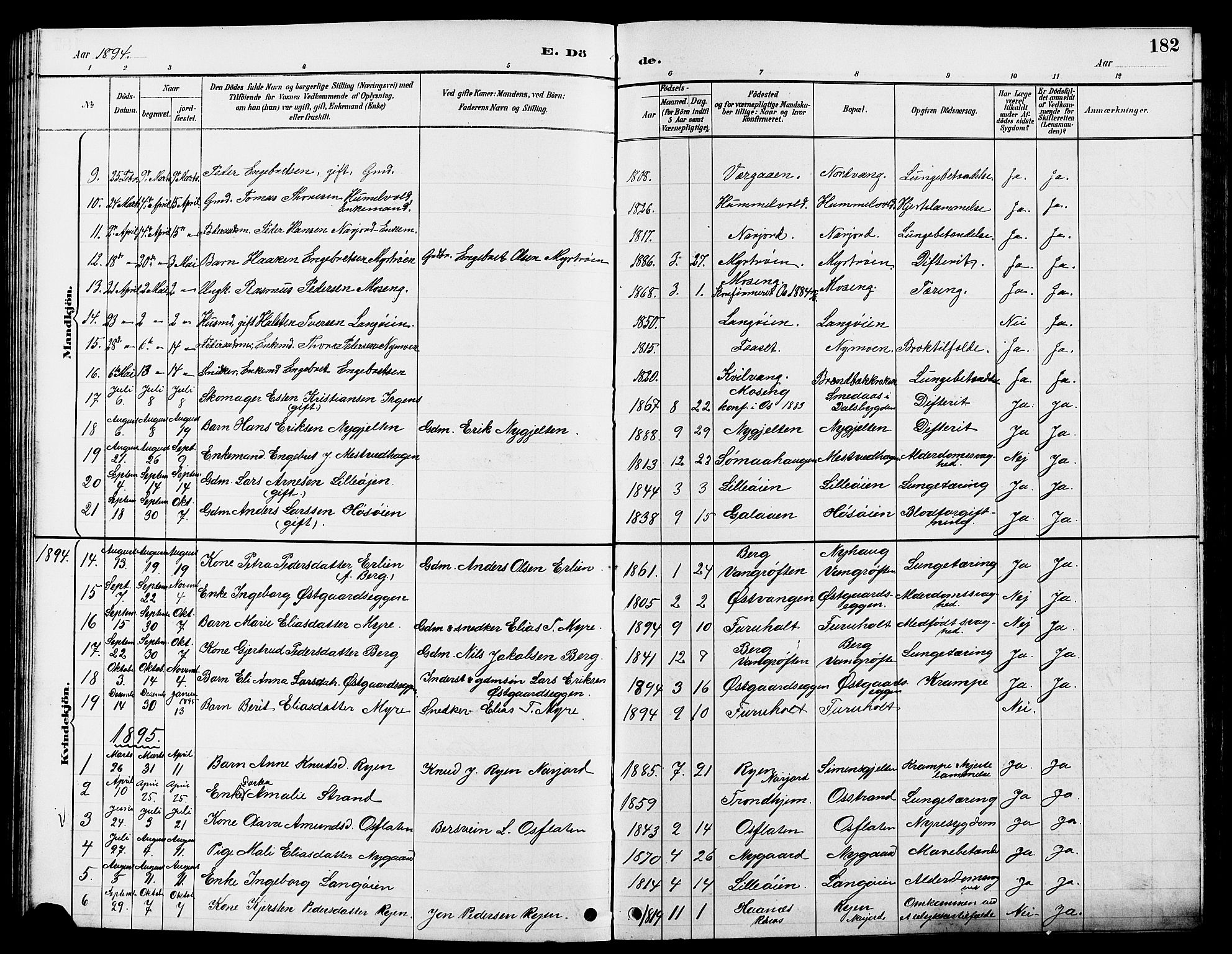 Tolga prestekontor, AV/SAH-PREST-062/L/L0008: Parish register (copy) no. 8, 1887-1912, p. 182