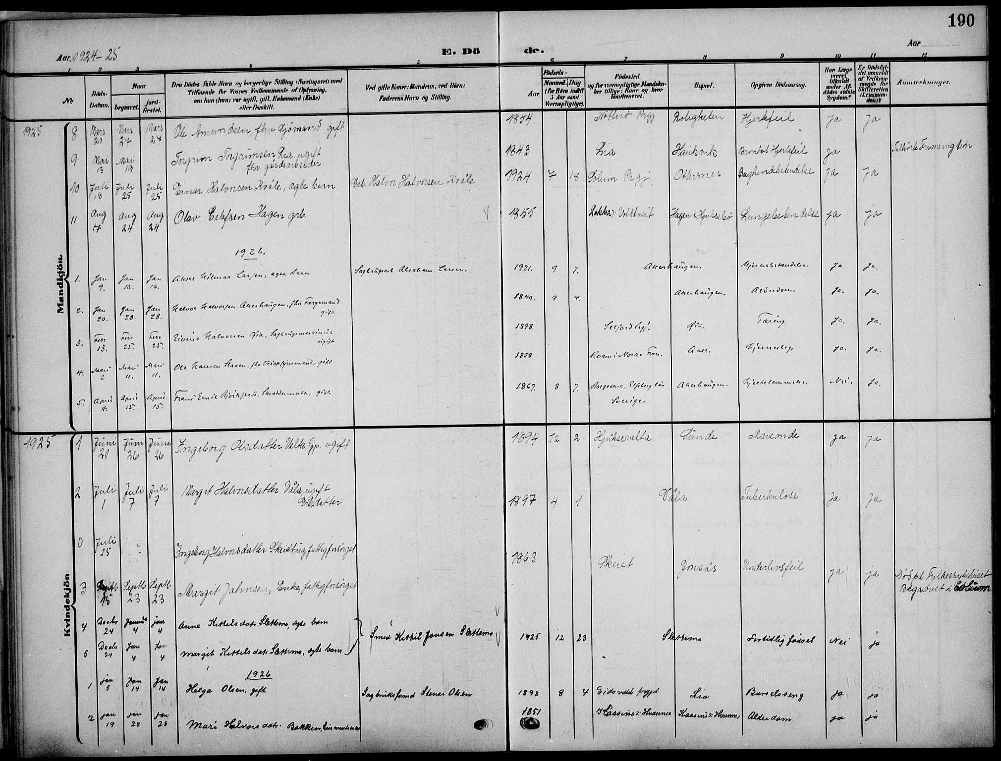 Sauherad kirkebøker, SAKO/A-298/G/Ga/L0004a: Parish register (copy) no. I 4a, 1906-1934, p. 190