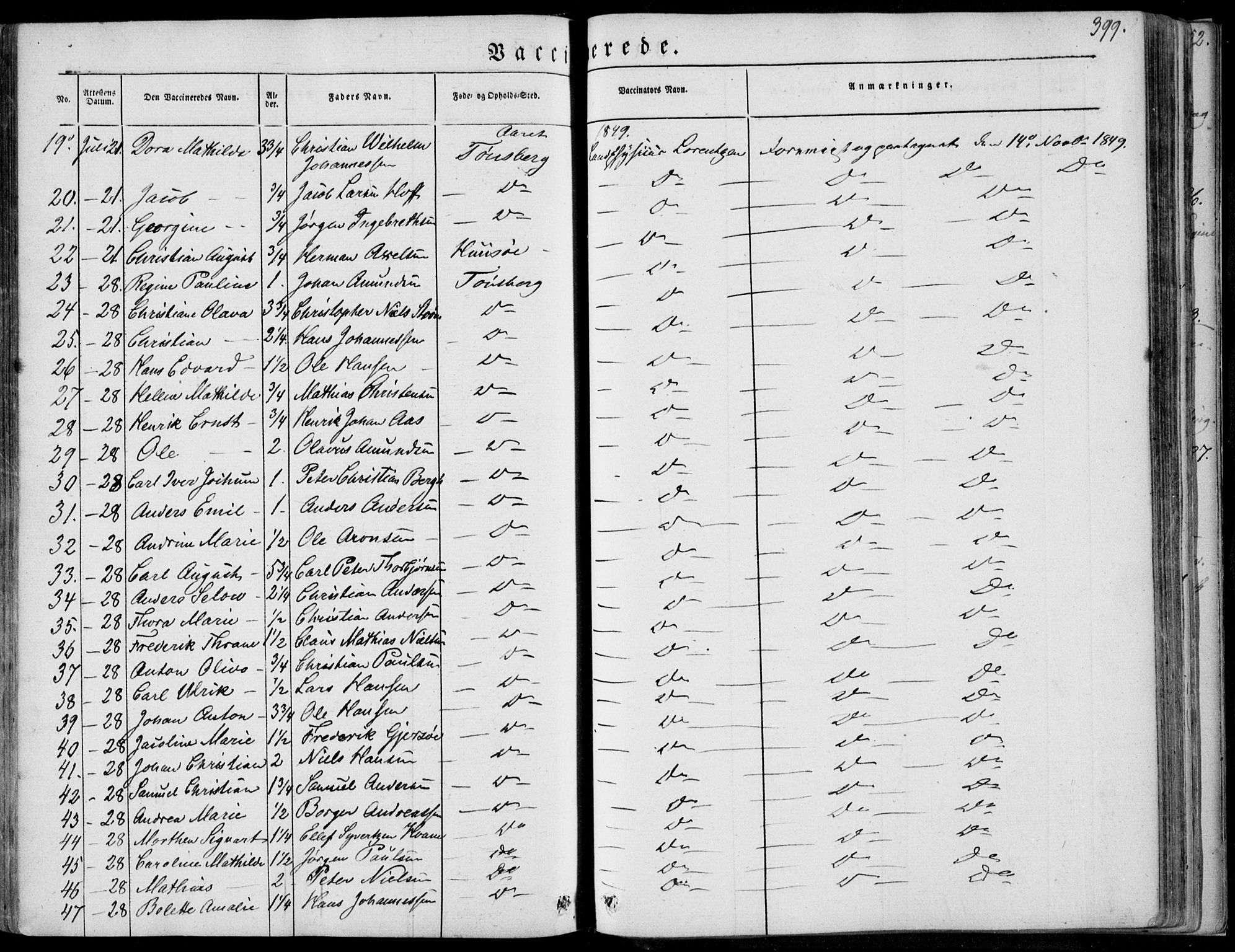 Tønsberg kirkebøker, SAKO/A-330/F/Fa/L0007: Parish register (official) no. I 7, 1845-1854, p. 399