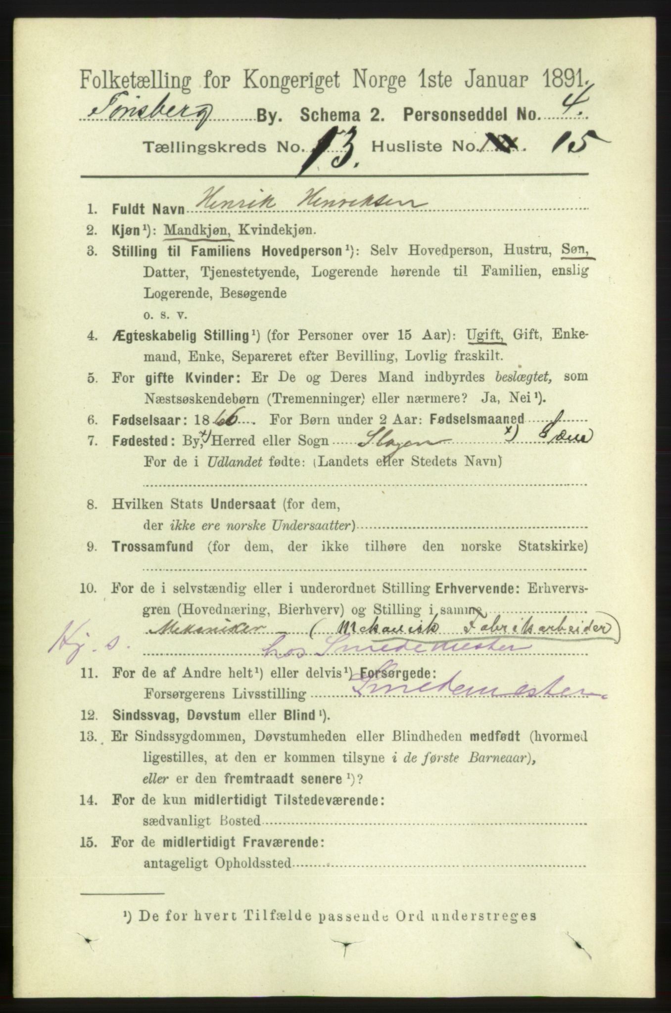 RA, 1891 census for 0705 Tønsberg, 1891, p. 4493