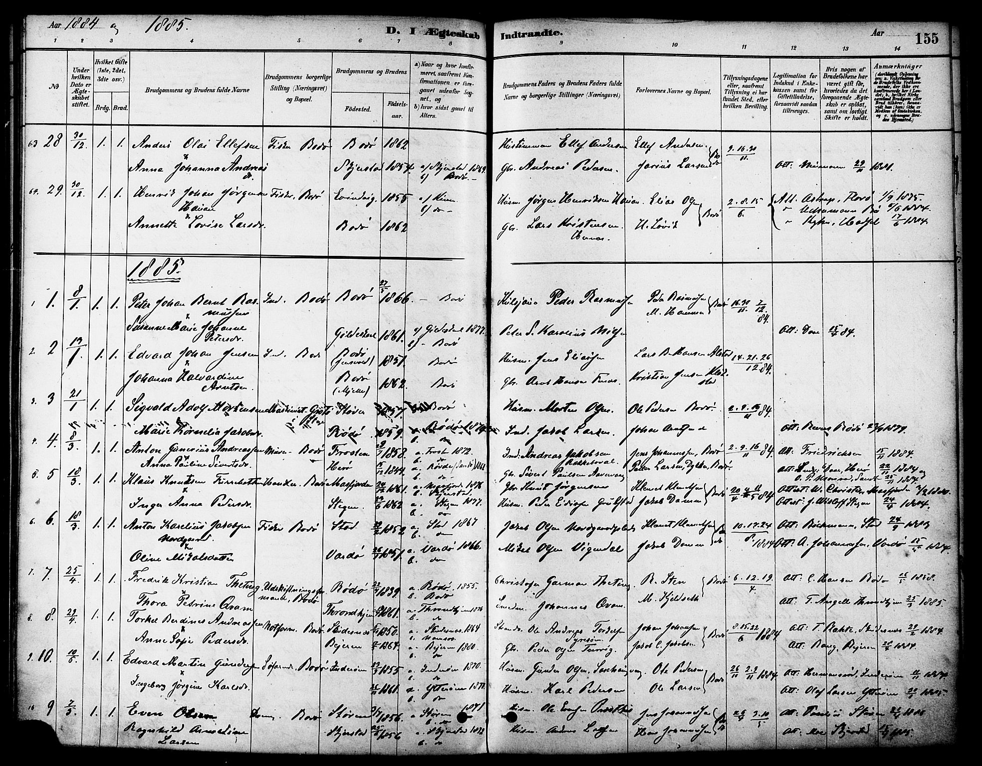 Ministerialprotokoller, klokkerbøker og fødselsregistre - Nordland, SAT/A-1459/801/L0030: Parish register (copy) no. 801C05, 1879-1887, p. 155