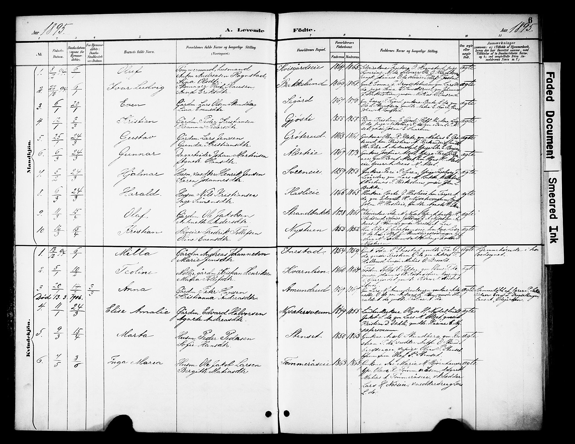 Biri prestekontor, SAH/PREST-096/H/Ha/Haa/L0008: Parish register (official) no. 8, 1894-1901, p. 6