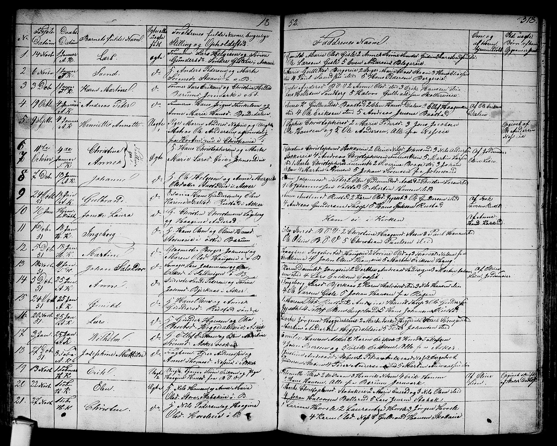 Asker prestekontor Kirkebøker, SAO/A-10256a/F/Fa/L0007: Parish register (official) no. I 7, 1825-1864, p. 318