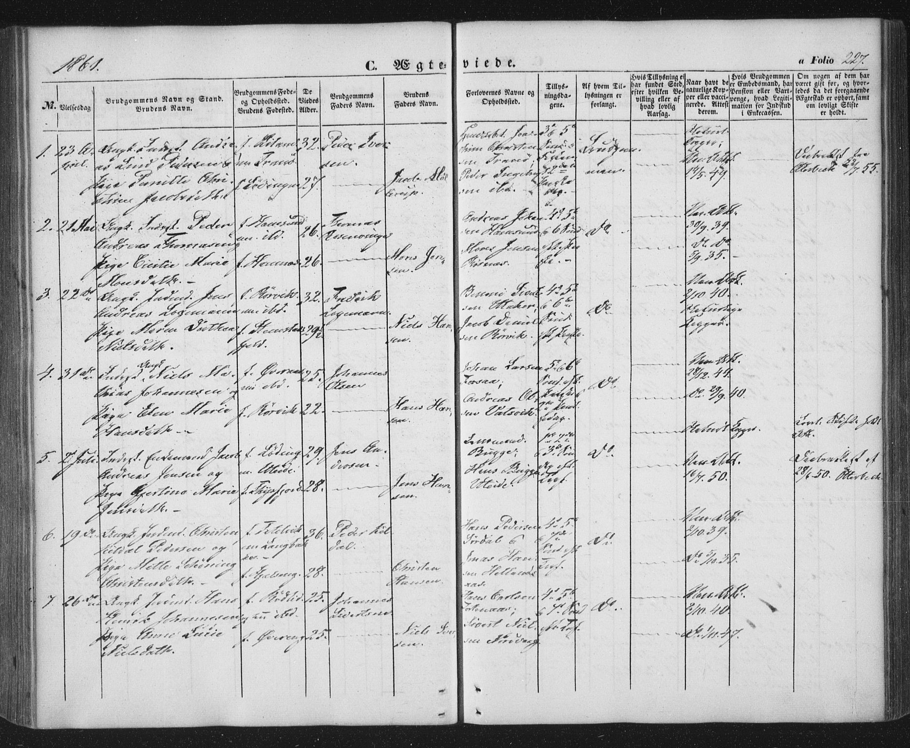 Ministerialprotokoller, klokkerbøker og fødselsregistre - Nordland, AV/SAT-A-1459/859/L0844: Parish register (official) no. 859A04, 1849-1862, p. 227