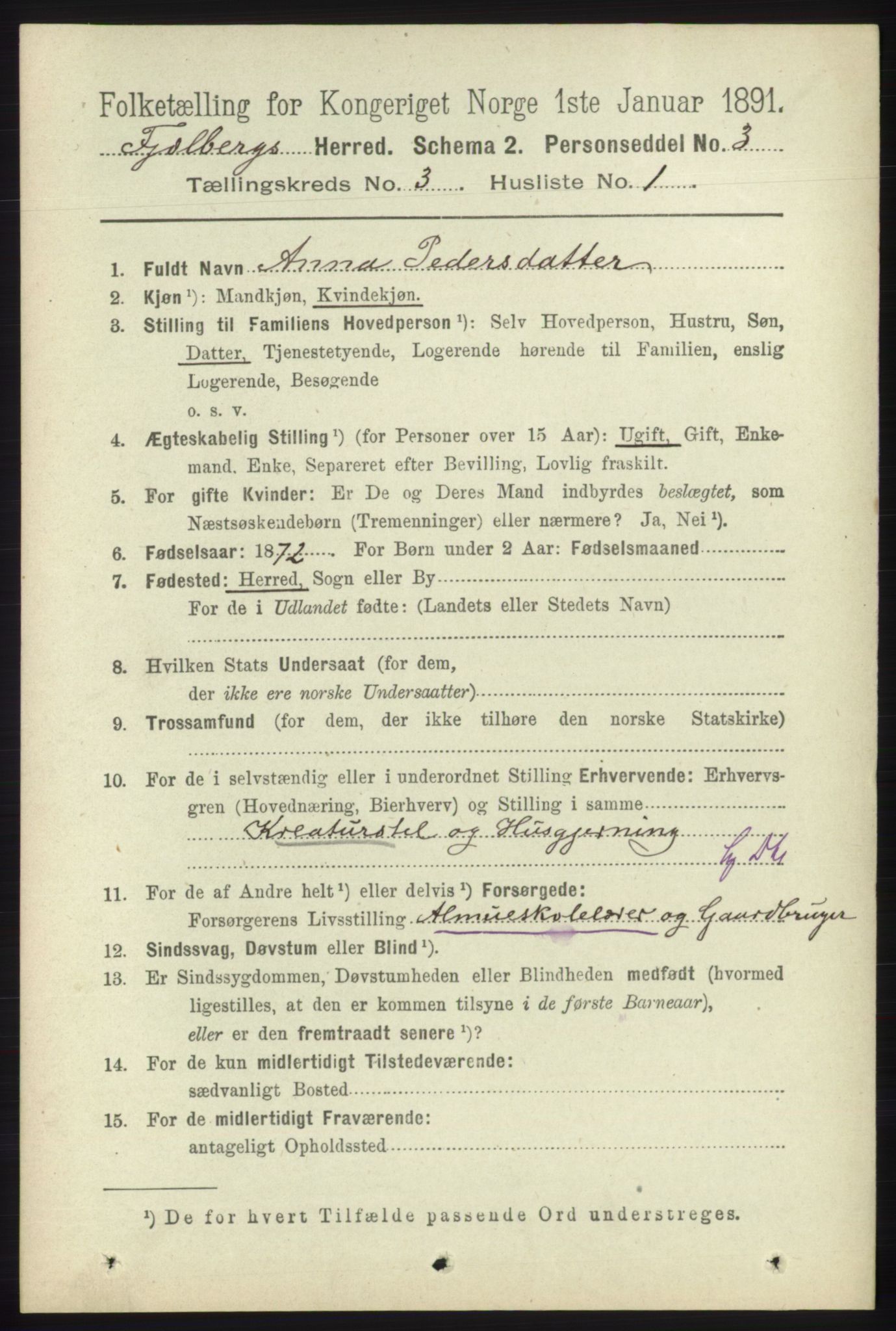 RA, 1891 census for 1213 Fjelberg, 1891, p. 788