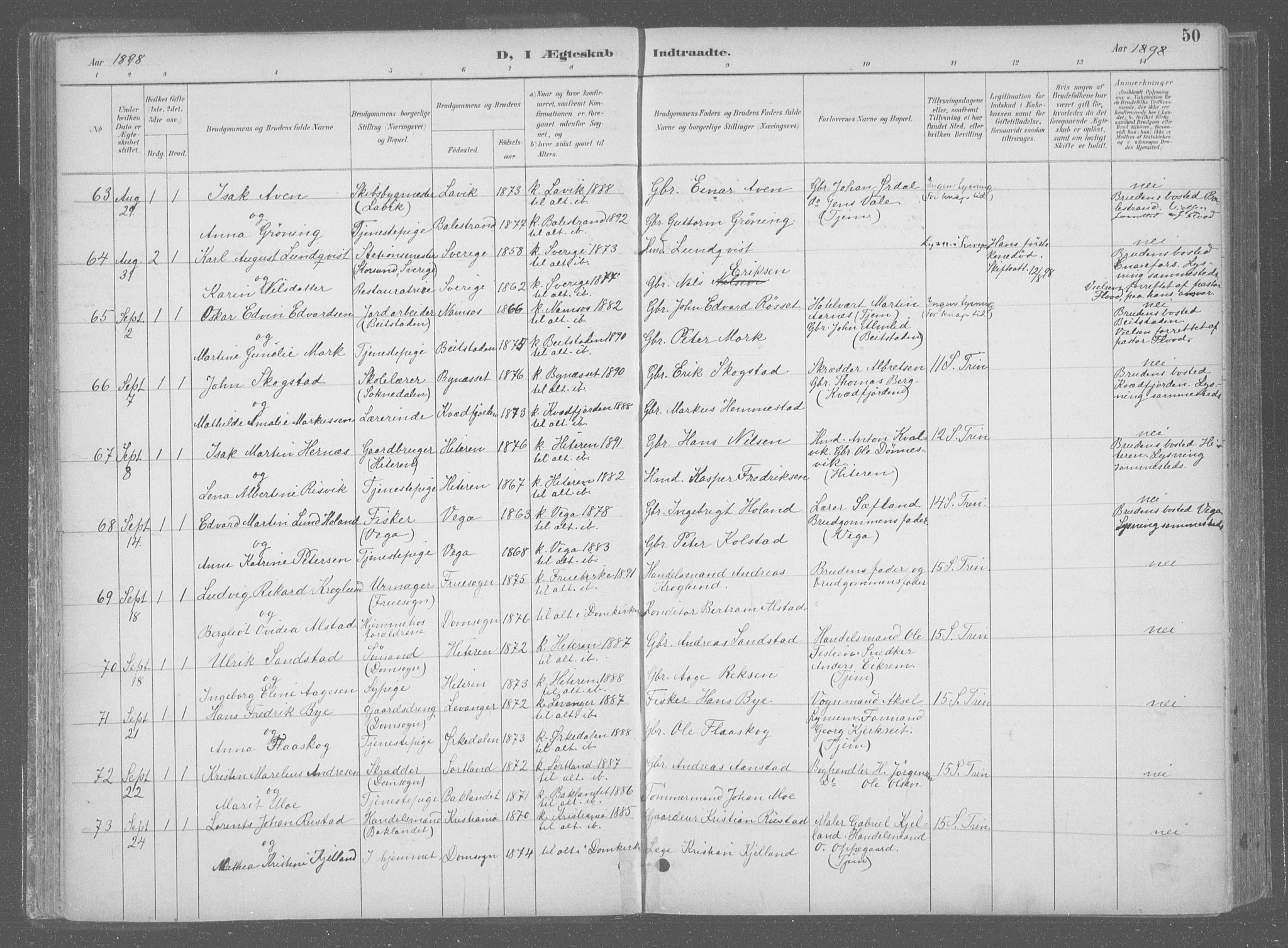 Ministerialprotokoller, klokkerbøker og fødselsregistre - Sør-Trøndelag, AV/SAT-A-1456/601/L0064: Parish register (official) no. 601A31, 1891-1911, p. 50