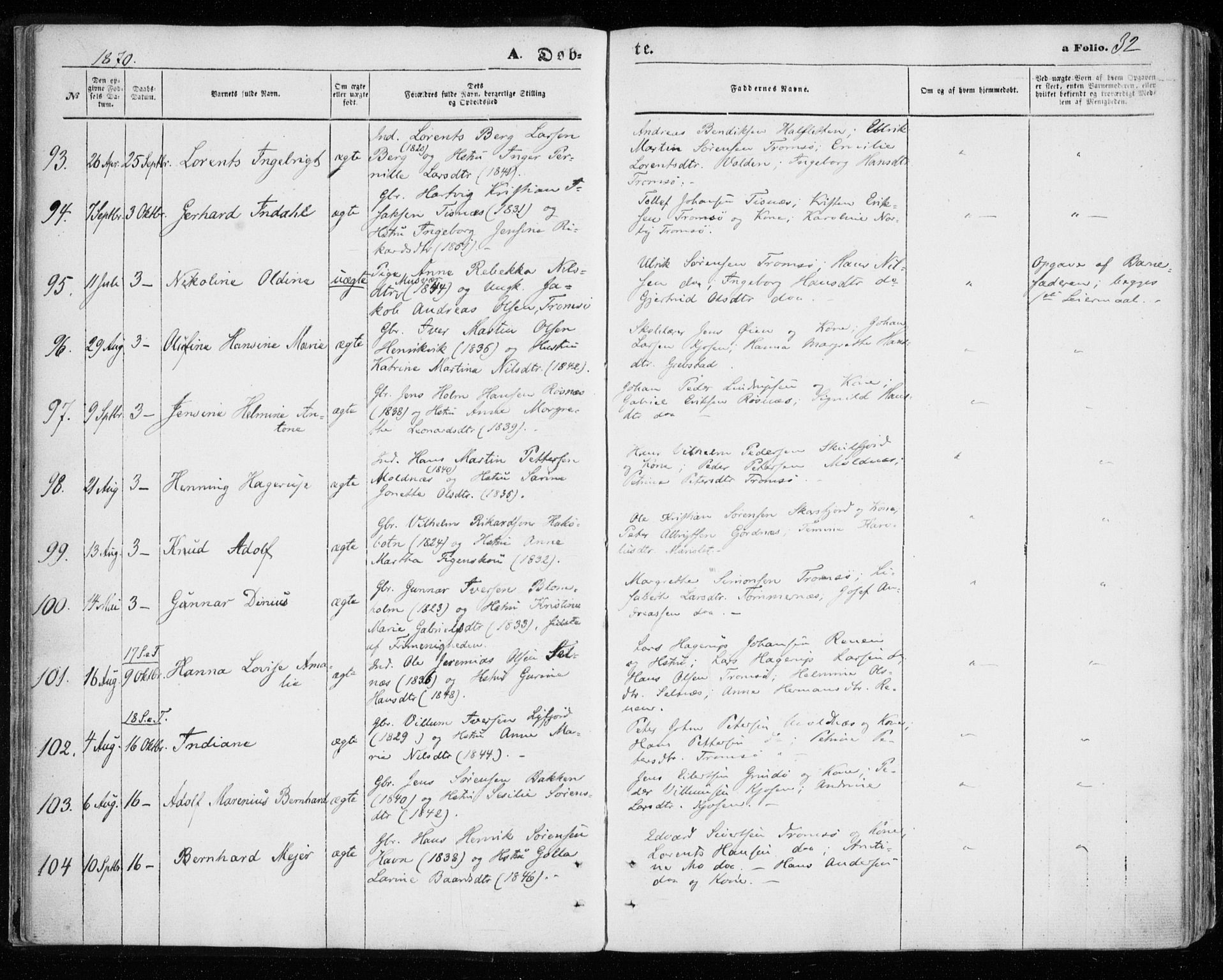 Tromsøysund sokneprestkontor, AV/SATØ-S-1304/G/Ga/L0002kirke: Parish register (official) no. 2, 1867-1875, p. 32
