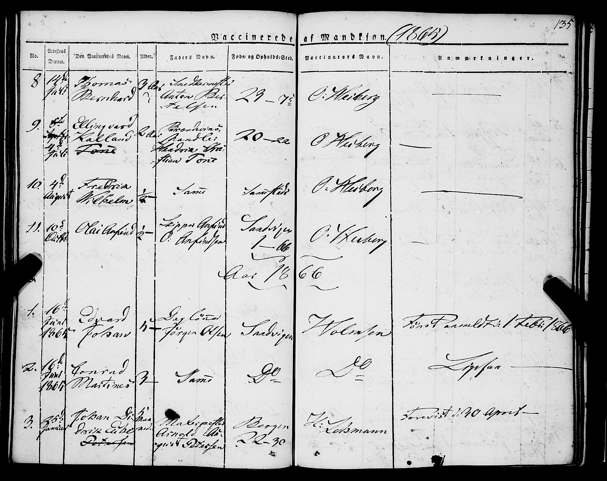 Korskirken sokneprestembete, AV/SAB-A-76101/H/Haa/L0050: Parish register (official) no. F 1, 1821-1869, p. 135