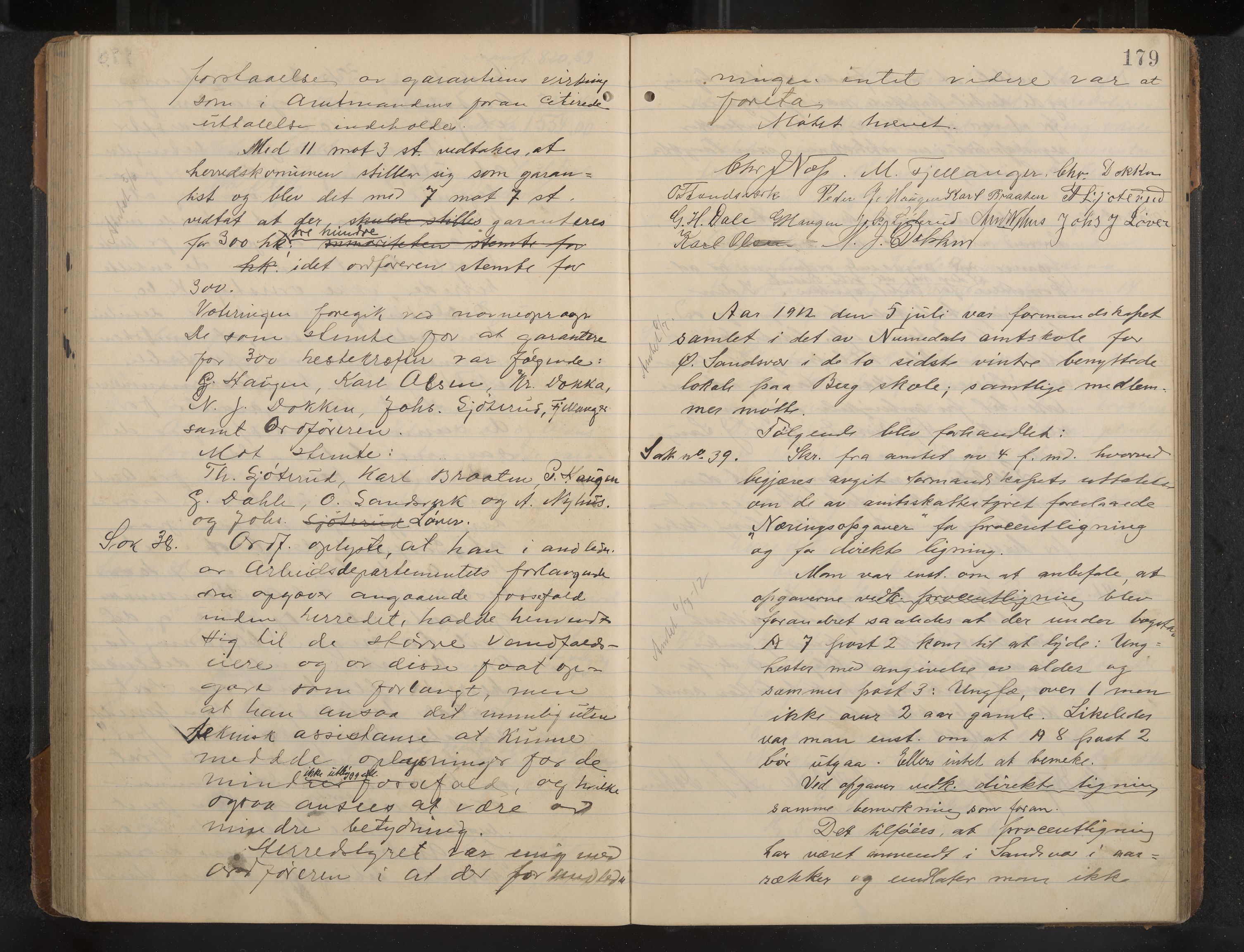 Øvre Sandsvær formannskap og sentraladministrasjon, IKAK/0630021/A/L0001: Møtebok med register, 1908-1913, p. 179